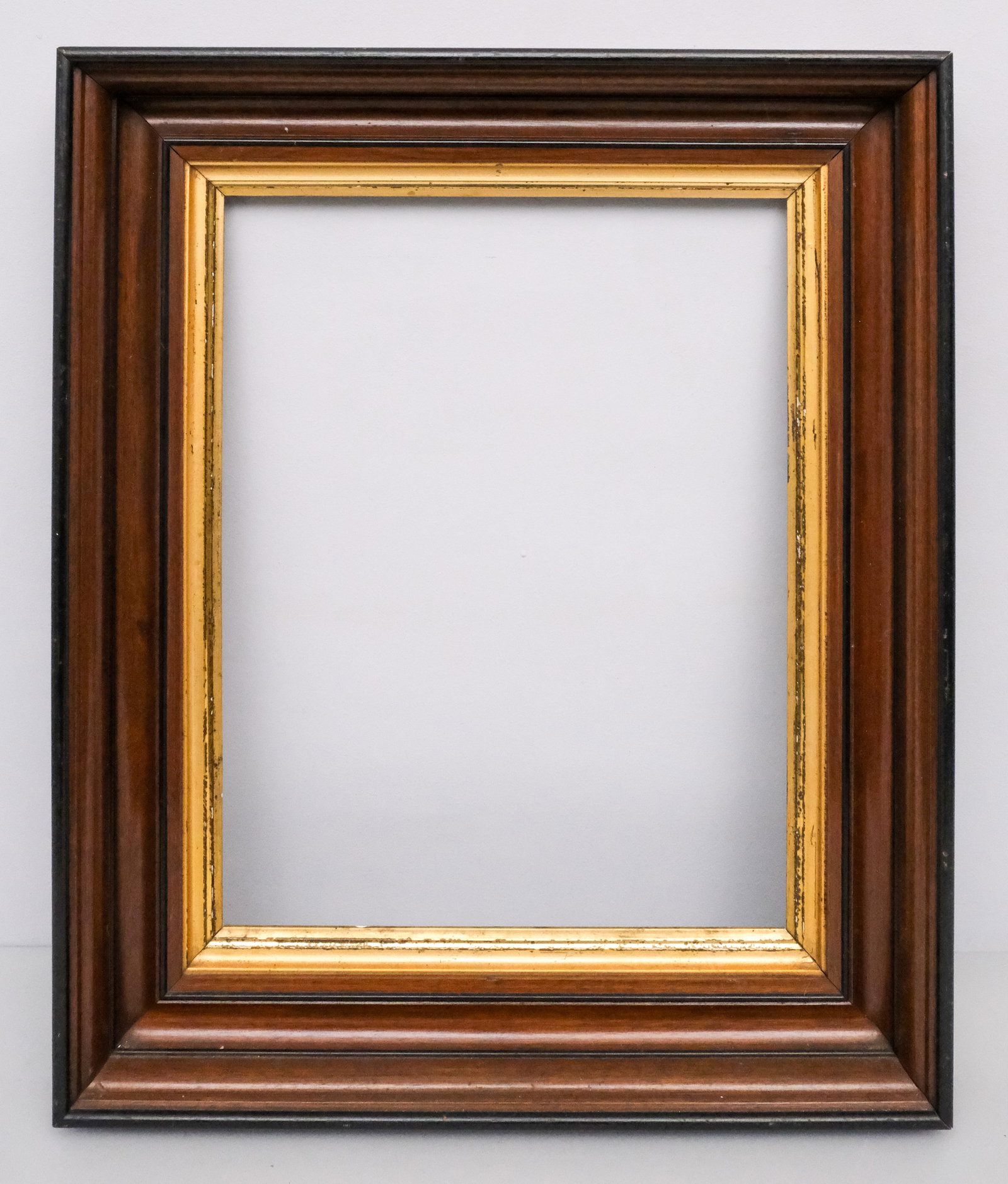 American Walnut Frame with Gilt Liner 14" x 18": American, circa 1860, walnut frame with lemon gold liner. Overall 20 1/4" x 24 1/4", Rabbet 14" x 18", Molding 3 1/2".