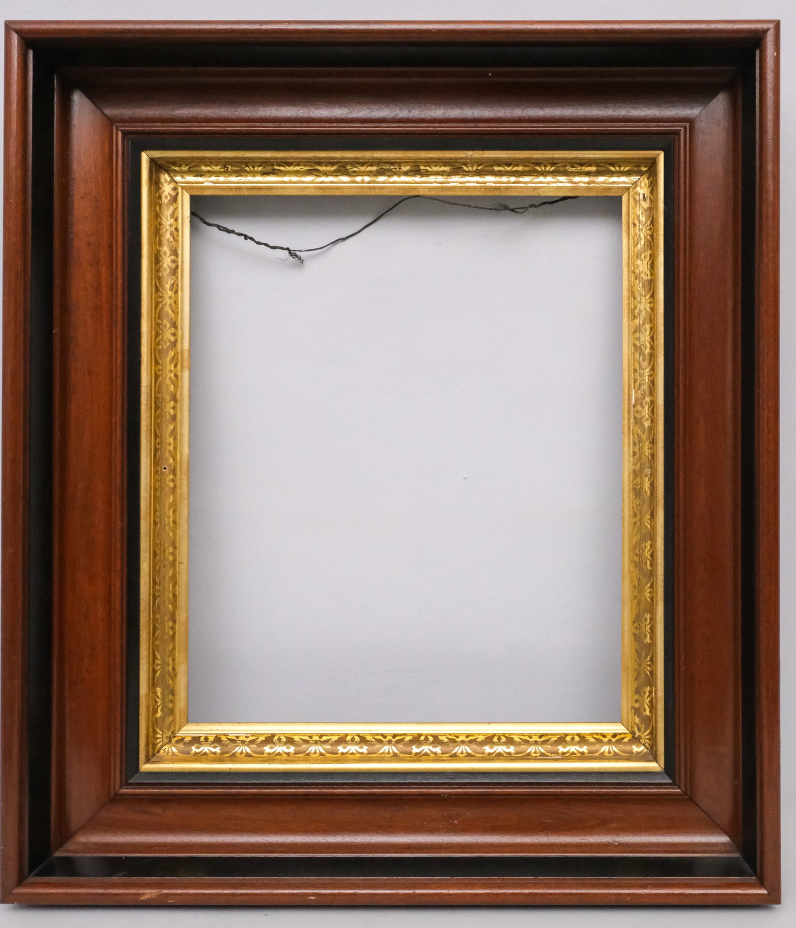American Walnut Frame with Gilt Liner 14" x 17": American, circa 1860, walnut frame with lemon gold liner. Overall 22" x 25", Rabbet 14" x 17", Molding 4 1/4".
