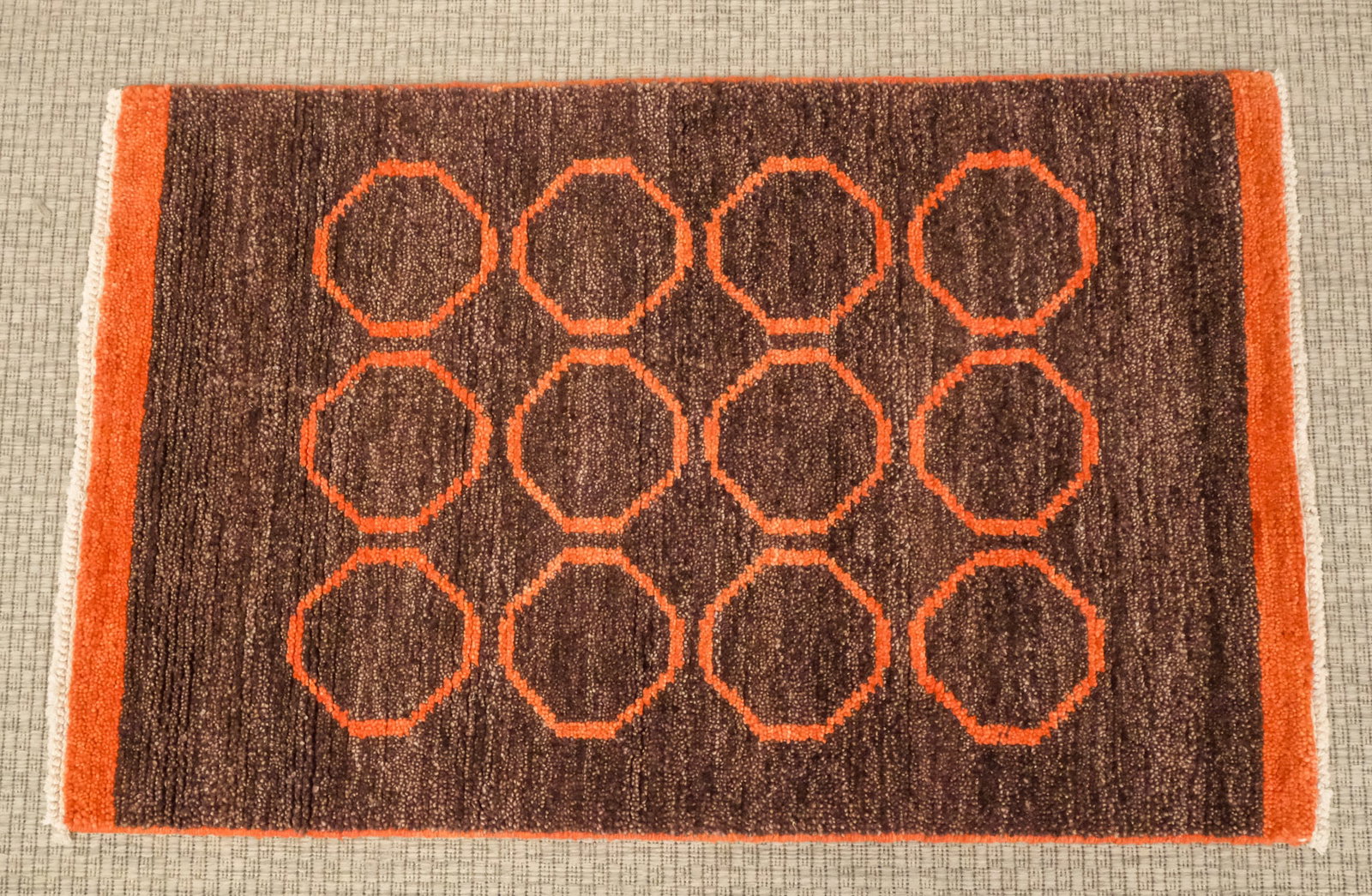 Vintage Turkish Rug 24" x 38": 20th century, in the modern (MCM) taste, 24" x 38"