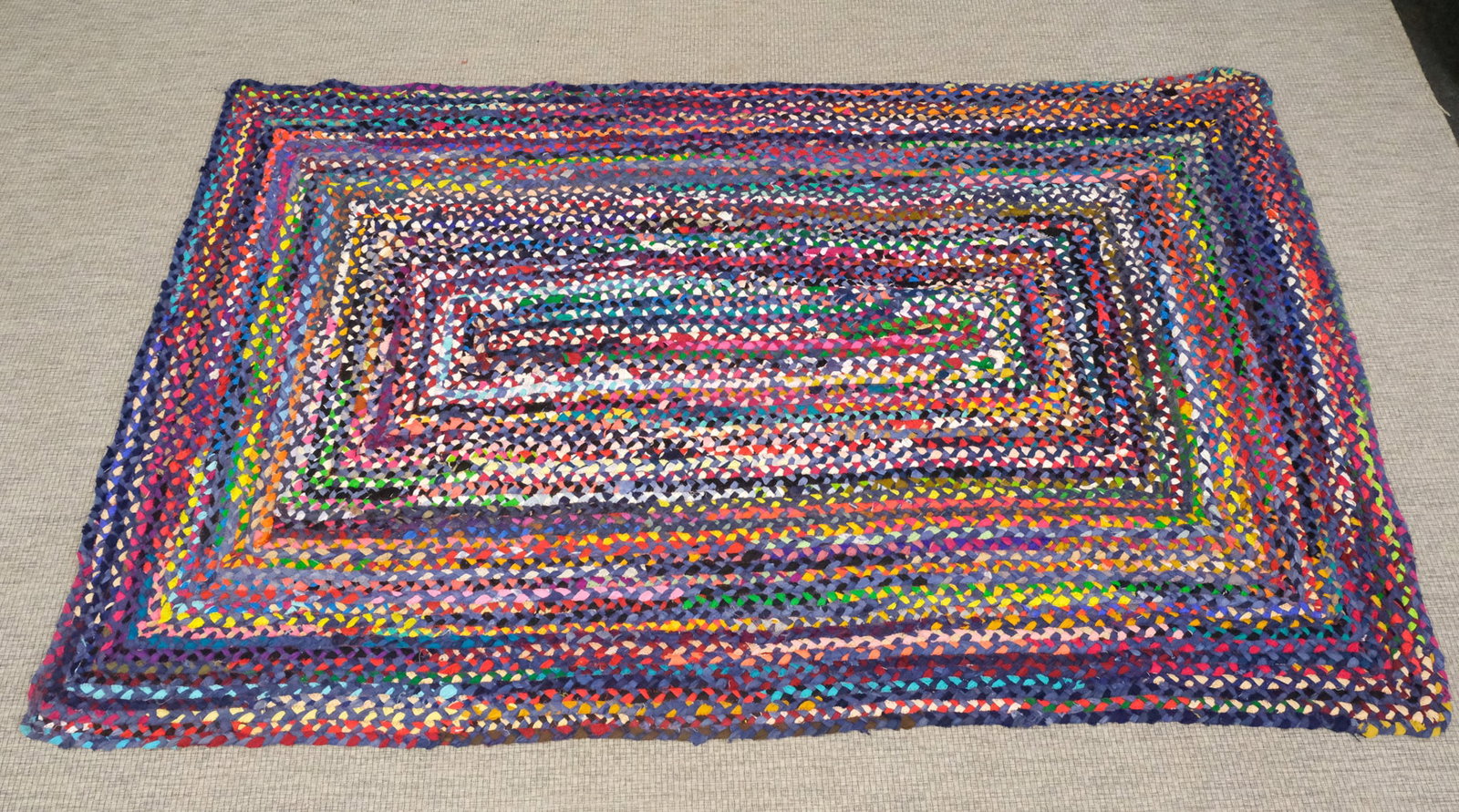Vintage Rainbow Rag Rug 64" x 100: 20th century, featuring a lively color pattern, 64" x 100