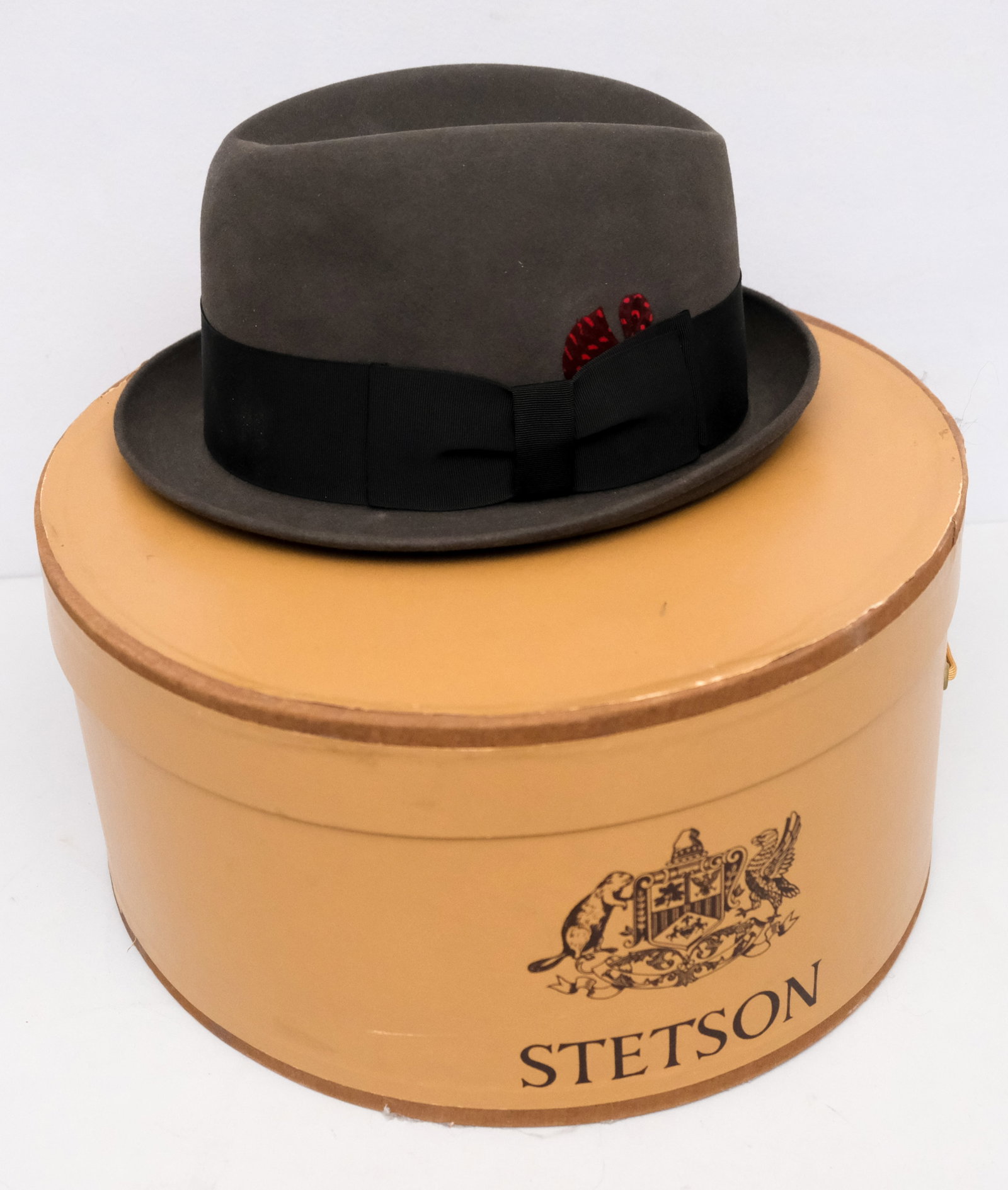 Vintage Stetson Hat Box with Hat: The hat a peaked bowler from Garstons, size small.