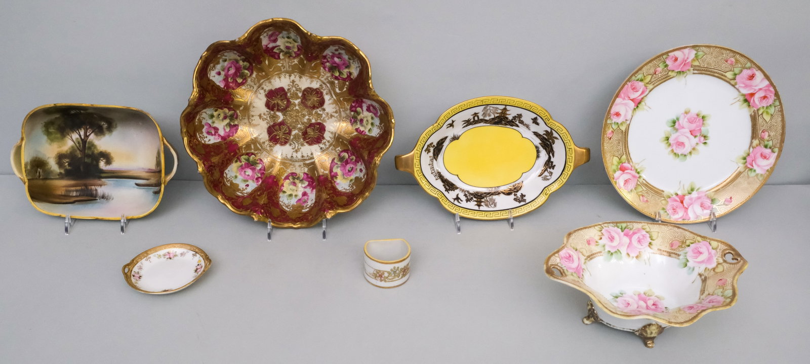 Group of Antique Nippon Porcelain Serving Wares: Various forms and patterns. See images.