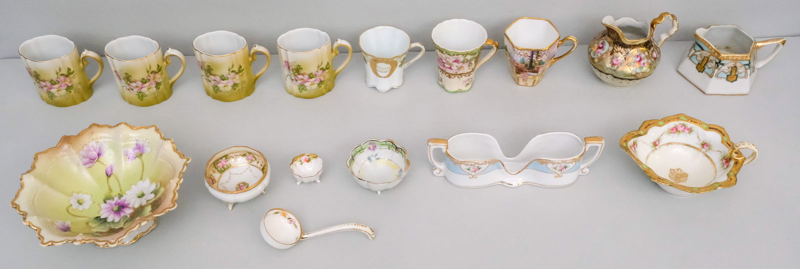 Group of Antique Nippon and Noritake Serving Wares: Various forms, makers, and patterns. See images.