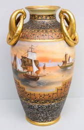 Large Antique Nippon Pretzel Handled Vase