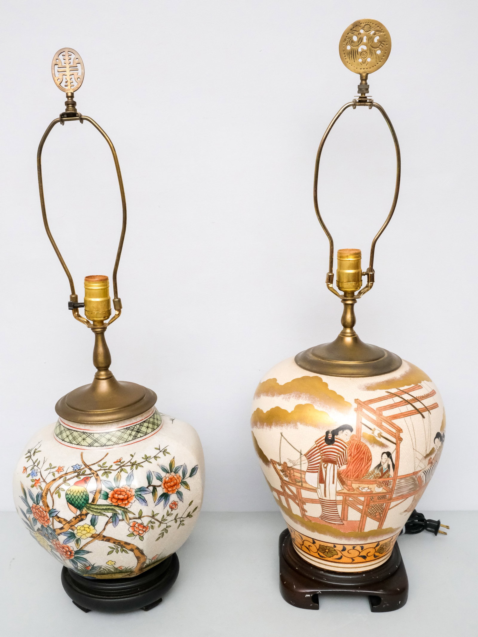 2 Asian Porcelain Lamps: Comprising a large bodied Satsuma example and a Famille Verte. 29 3/4" and 30".