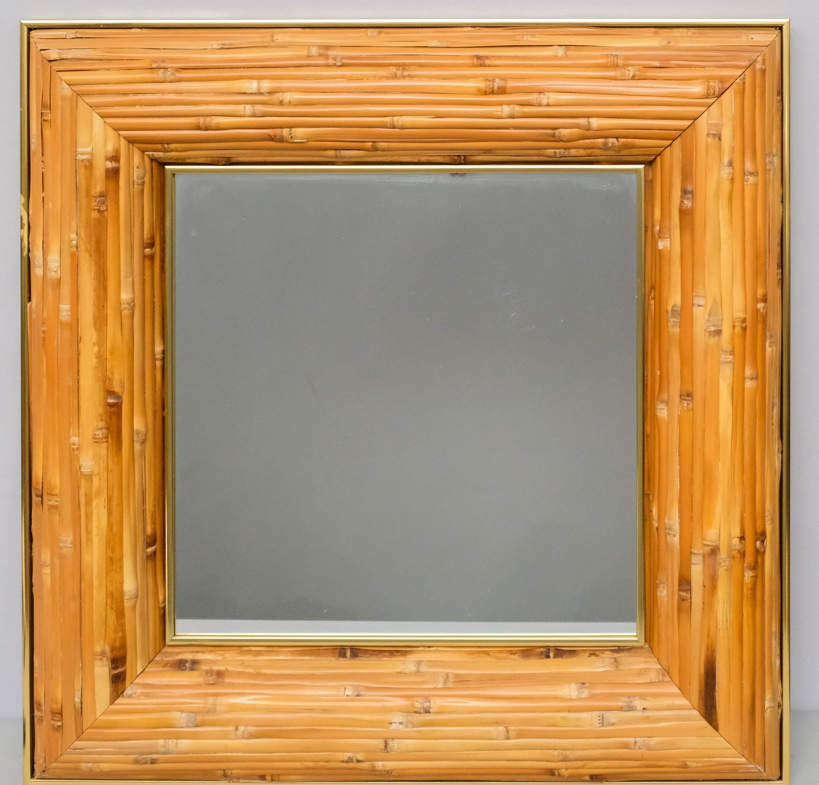 Greg Copeland Faux Bamboo Mirror: Greg Copeland faux bamboo wall hanging mirror, 30 3/4" x 30 3/4".