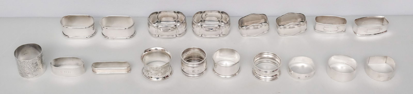 Sterling & .800 Silver Napkin Rings: Various forms. 6.8 troy sterling and 4.1 troy .800.