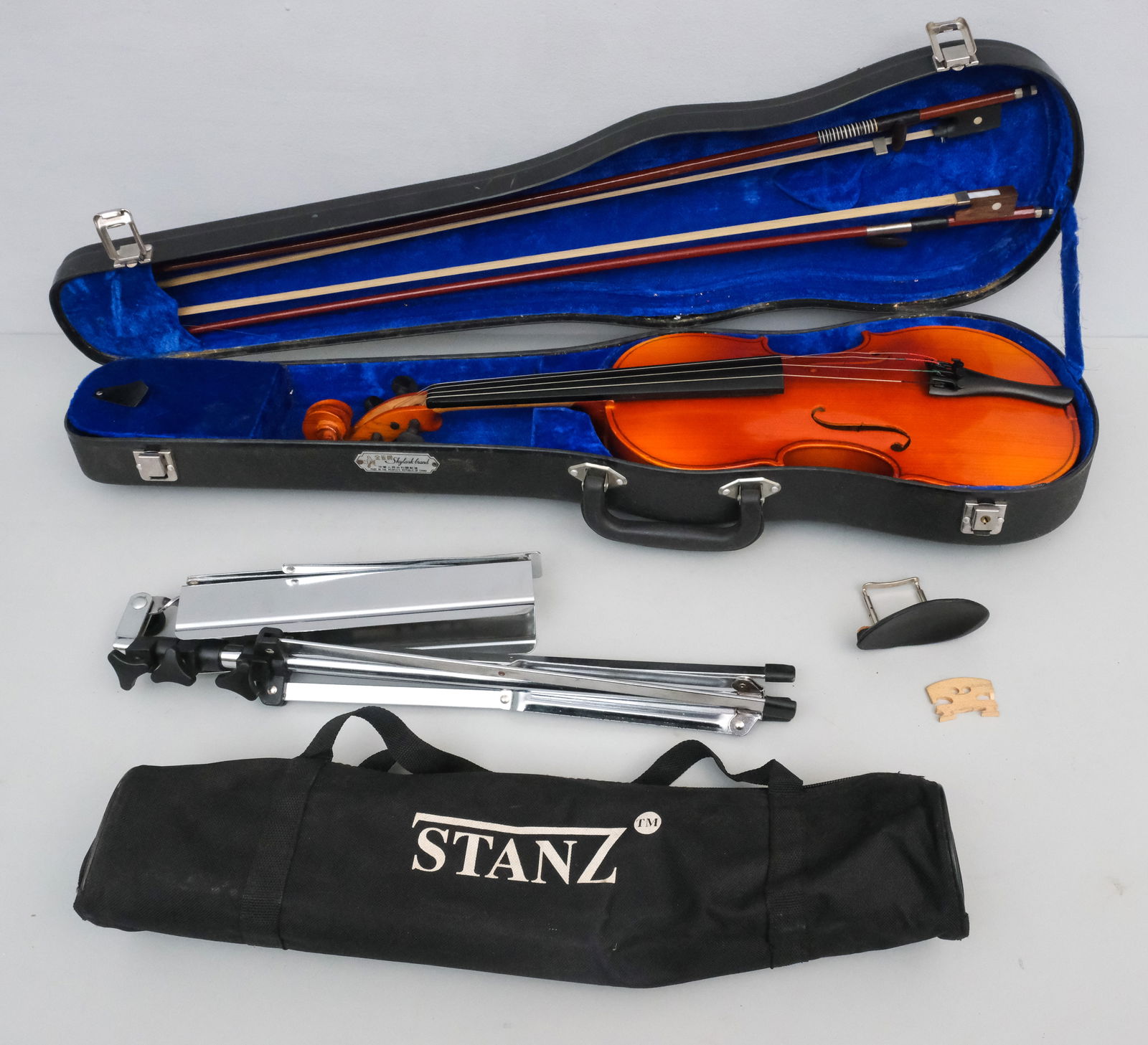 Vintage Skylark Violin & Bows: Together with a case and folding music stand.