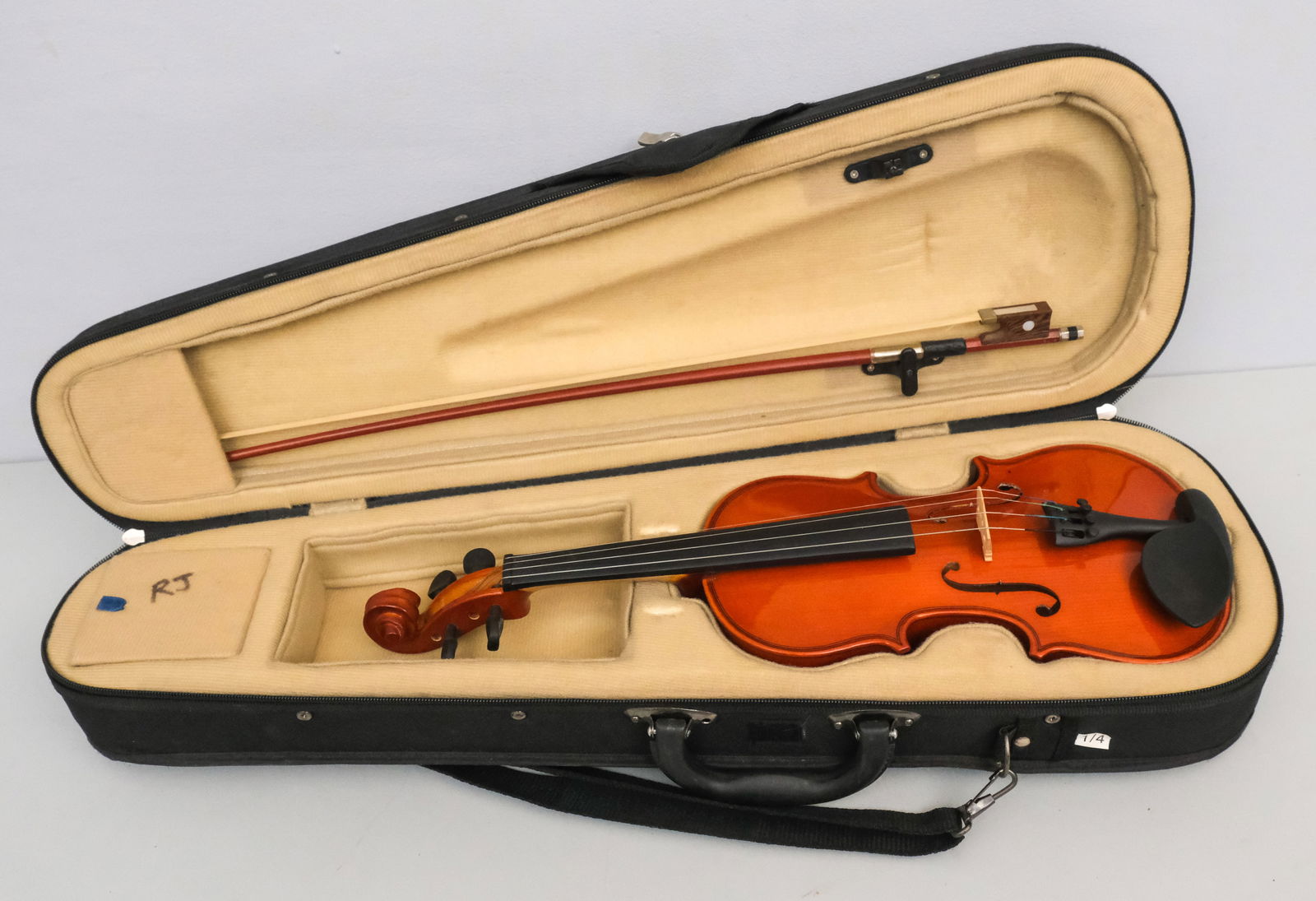 Vintage Student Violin in Case: Fitted case with bow, unmarked. 19".