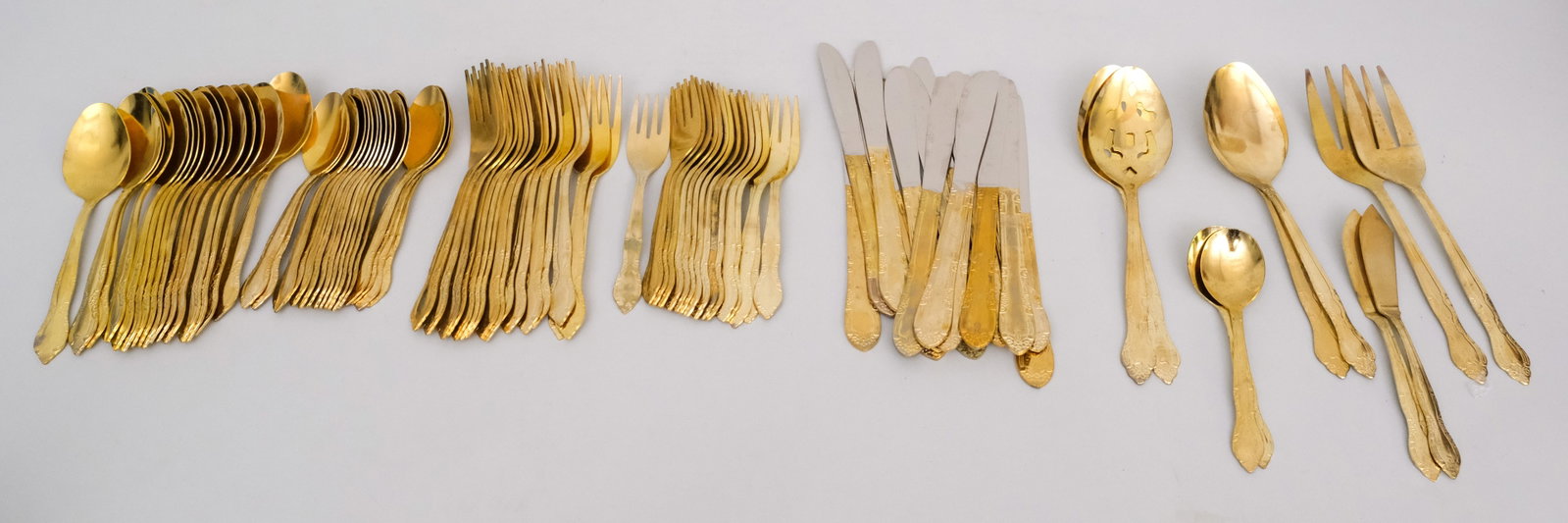Vintage Gold Plated Stainless Flatware: Large set. See images.