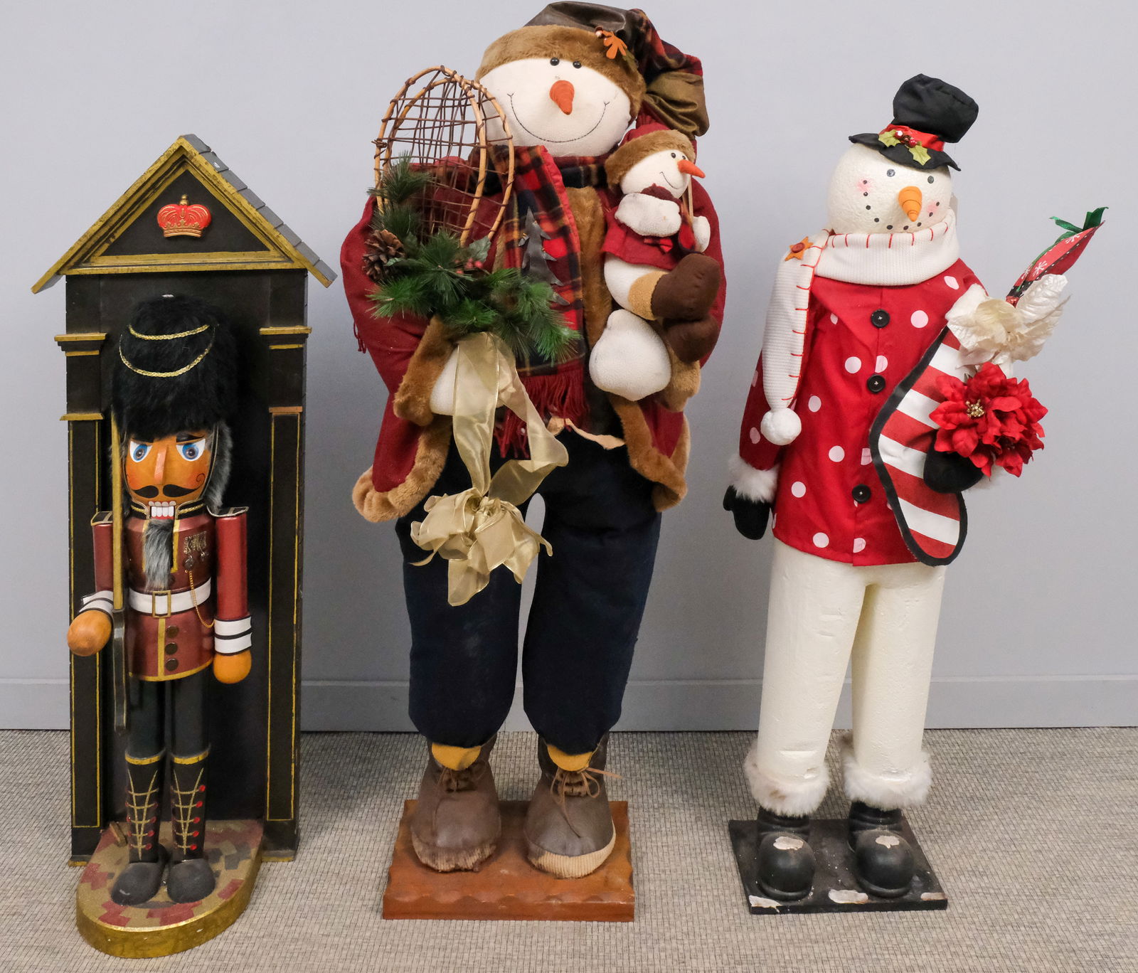 Two Large Vintage Snowmen & A Nutcracker: Get em before they melt away!!! Tallest 61".