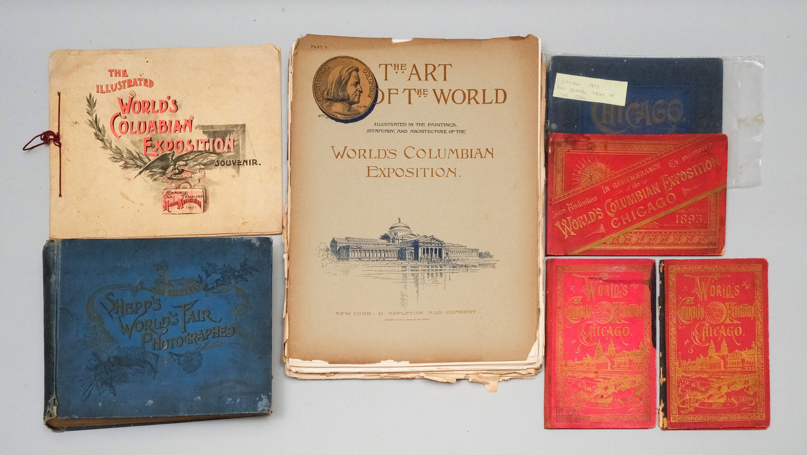 Items Related to Chicago, Columbus Expo, More: Including a book of the 1893 Columbian Exhibition, an art folio from the exhibition, World's Fair Photography, and more.