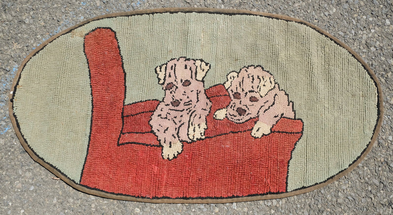 Vintage Hooked Rug of Dogs 19" X 36" (1 of 6)