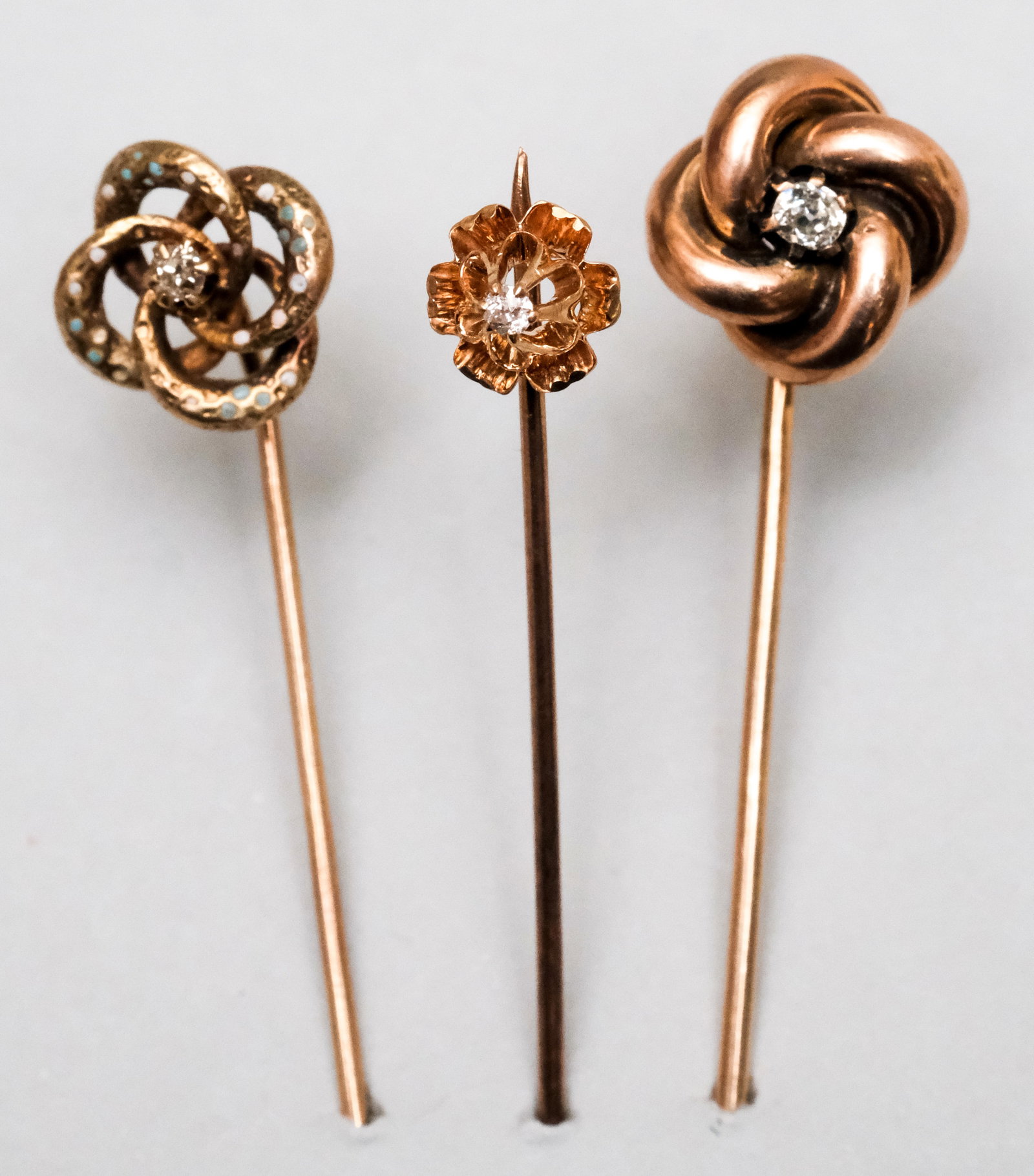 3 Antique 10K & 14K Gold Stickpins With Diamonds (1 of 11)