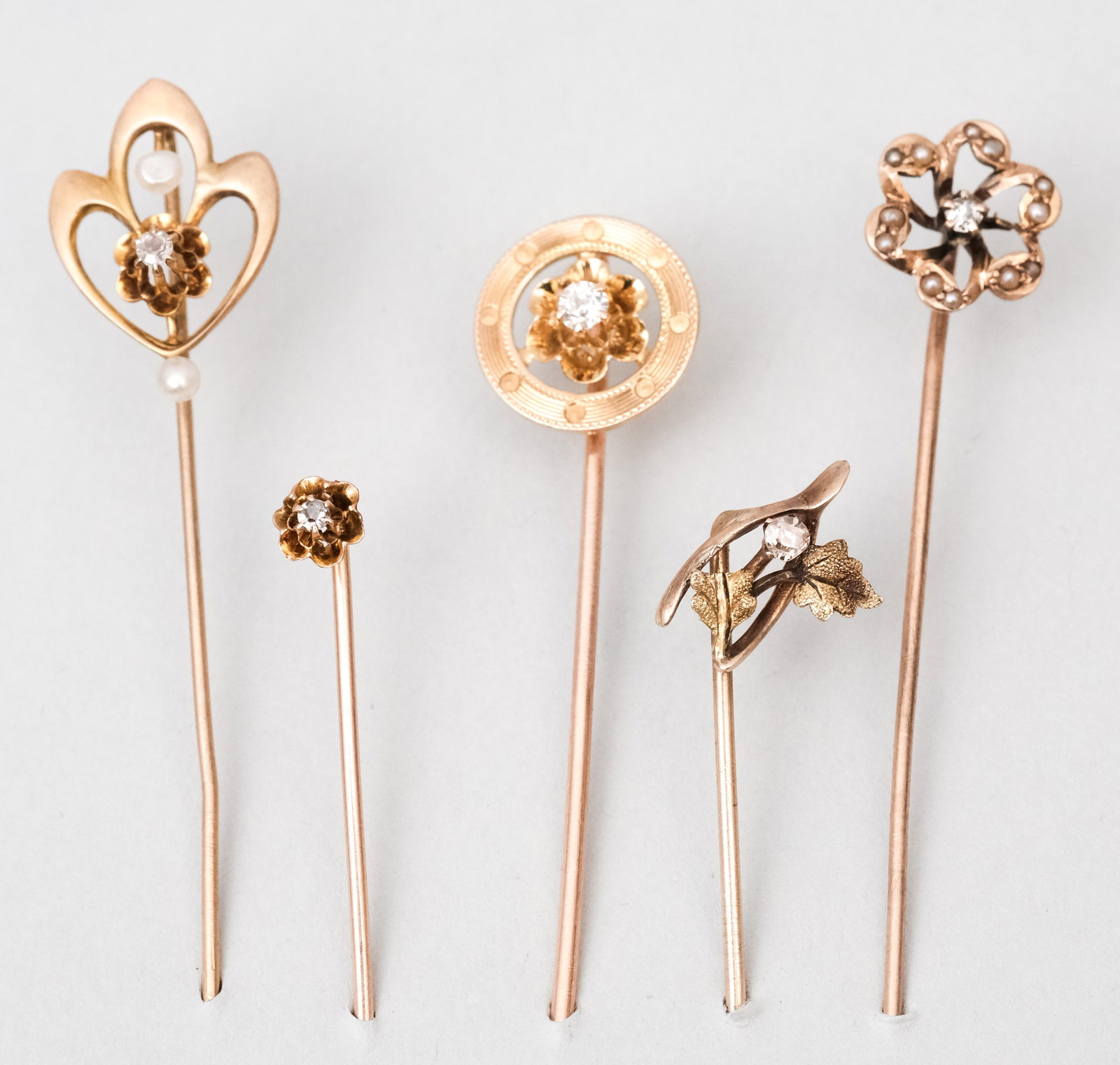 Five Antique 10K Gold & Diamond Stickpins (1 of 13)