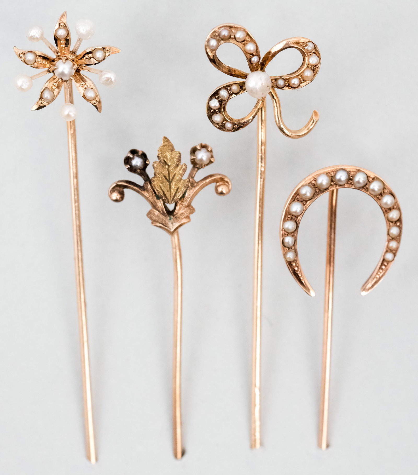 Four Antique 10K Gold & Pearl Stickpins (1 of 10)