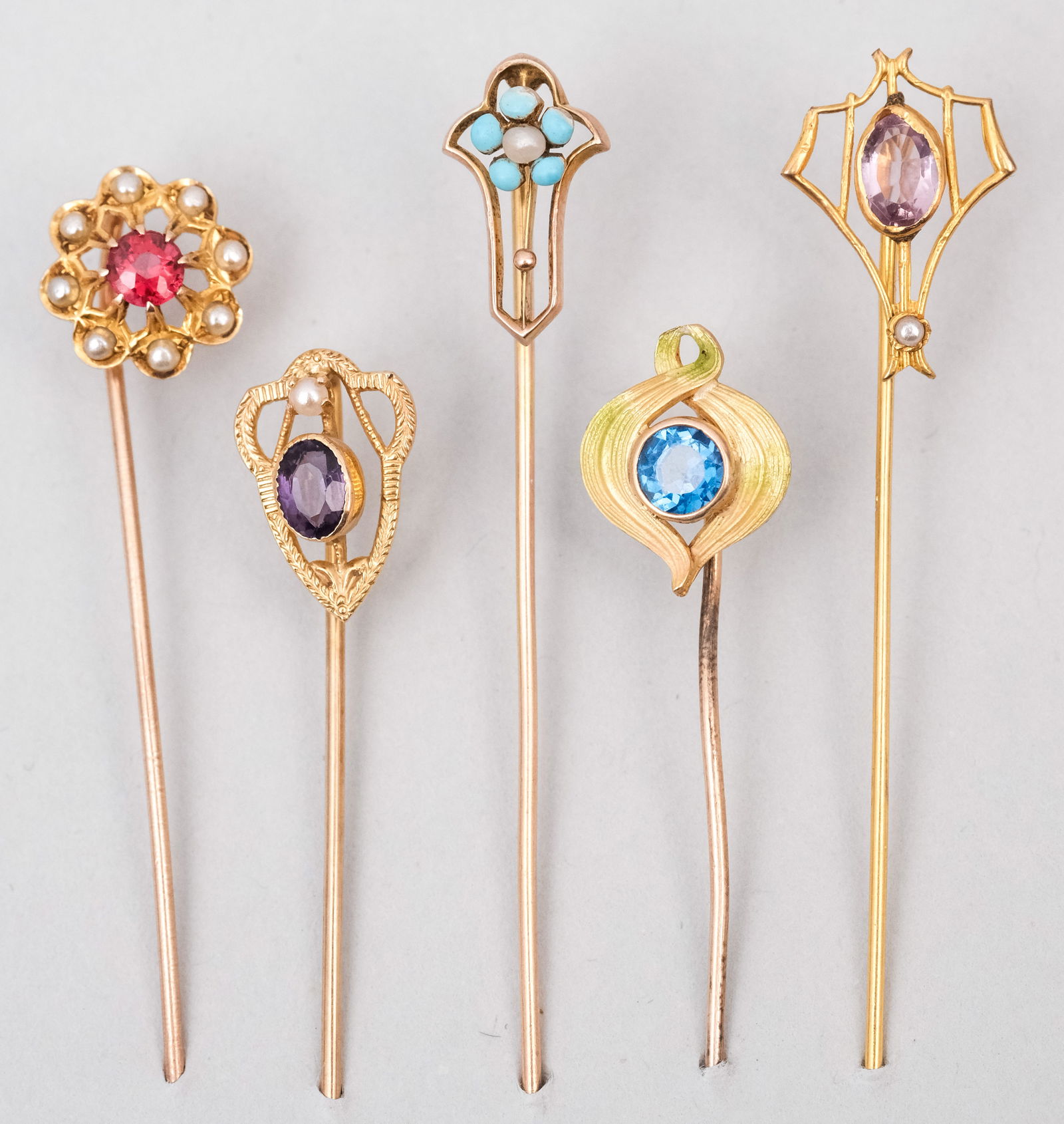 5 Antique 10K Gold Colorful Stickpins (1 of 11)