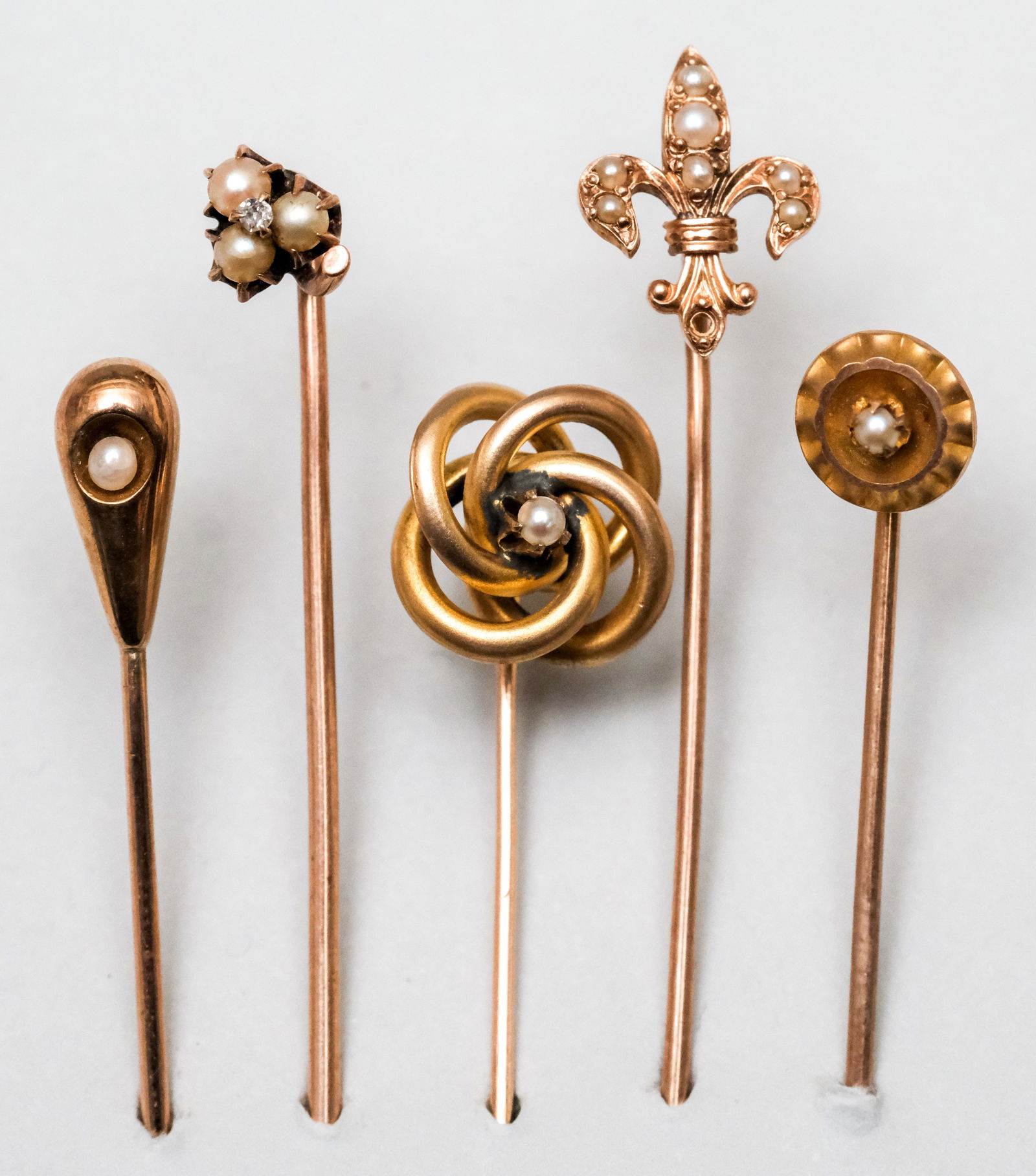 5 Antique 10K Gold & Pearl Stickpins (1 of 9)