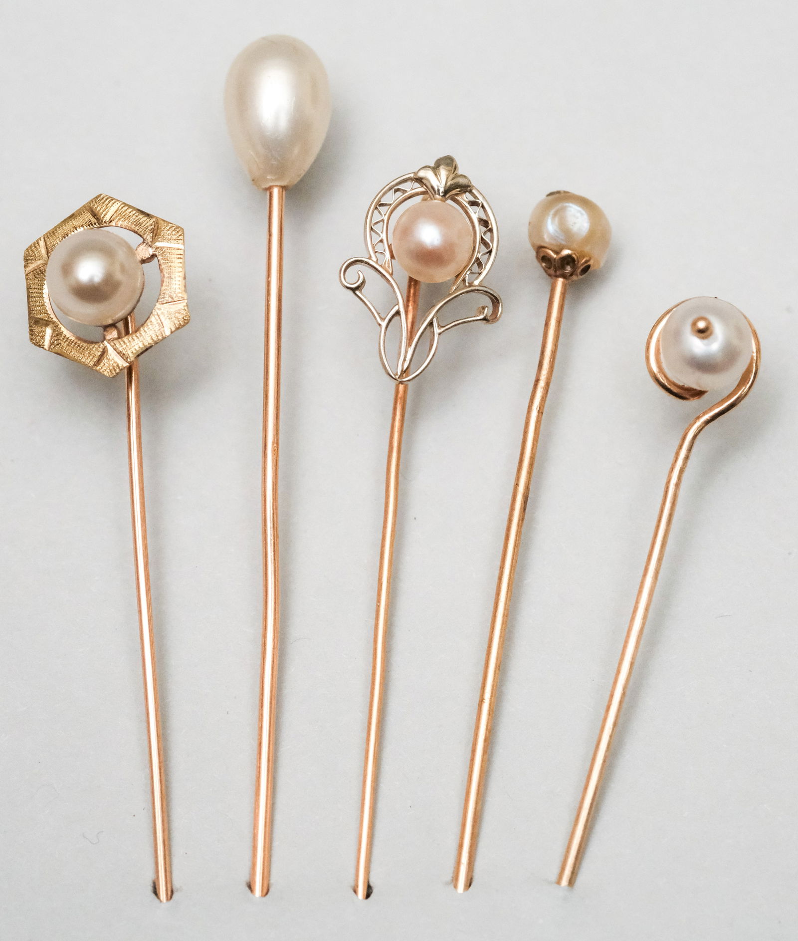 5 Antique 14K Gold & Pearl Stickpins (1 of 10)