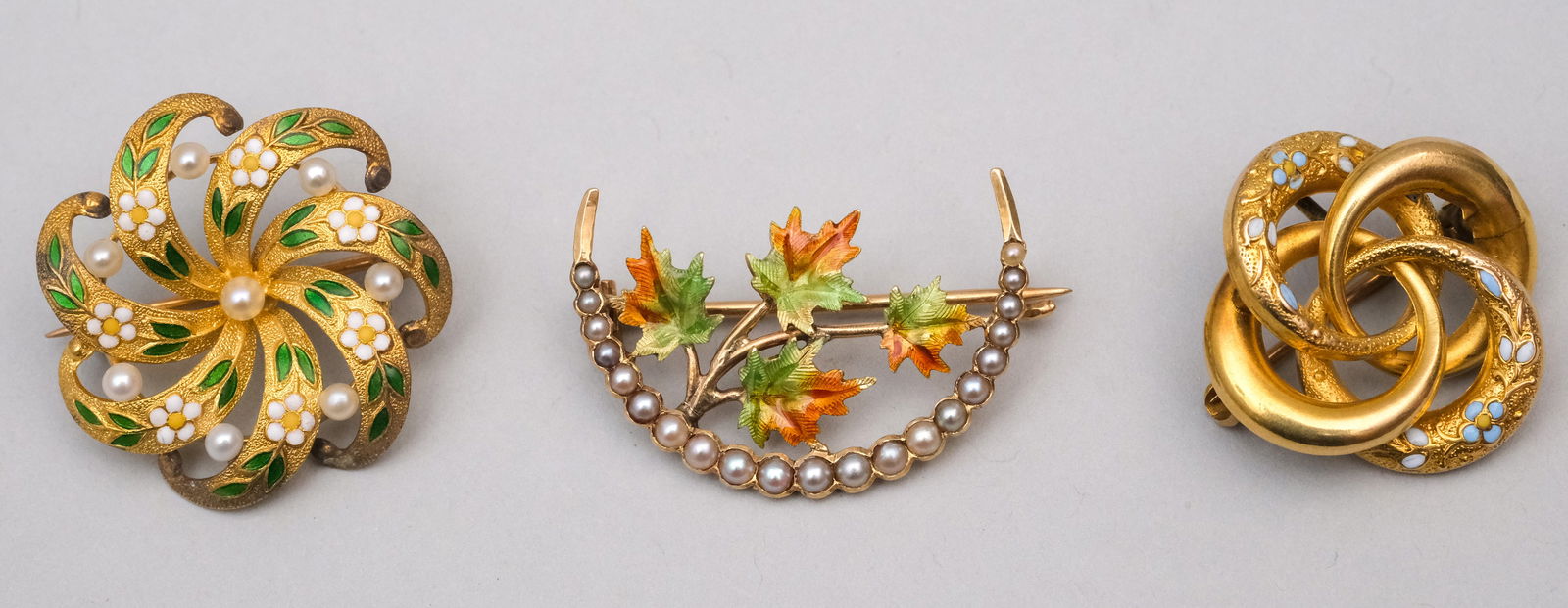 Three Antique 10K & 14K Gold Enamel Pins (1 of 7)