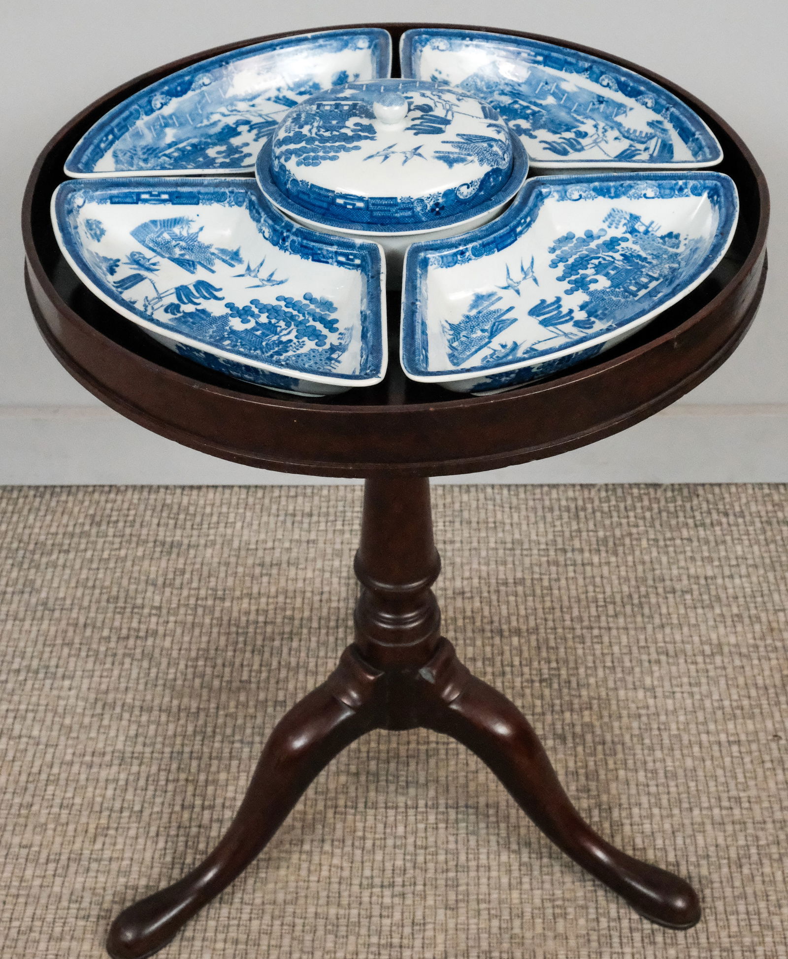 Tilt-top Lazy Susan Table with Porcelain Dishes (1 of 9)