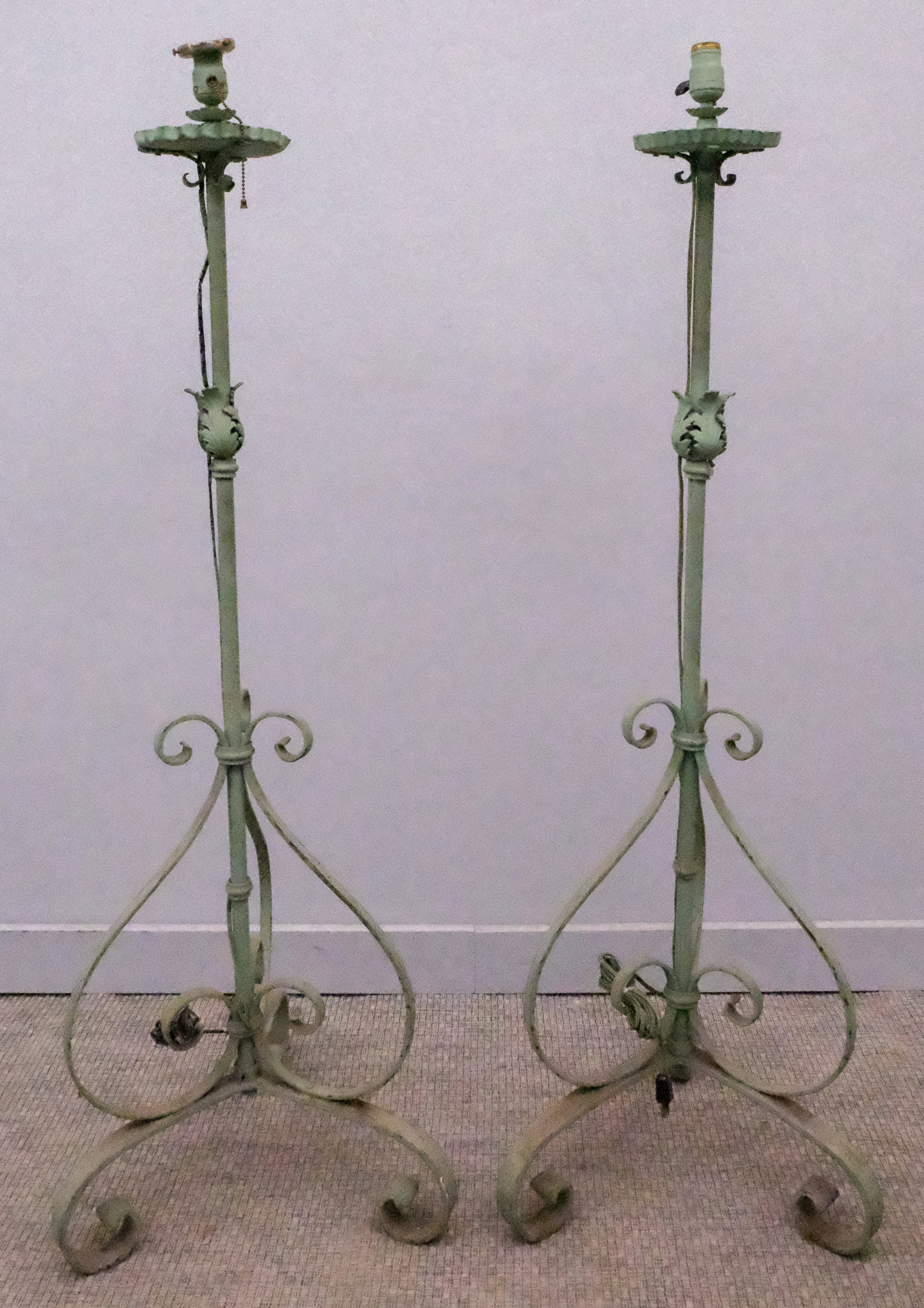 Pair Antique Green Metal Floor Lamps (1 of 8)