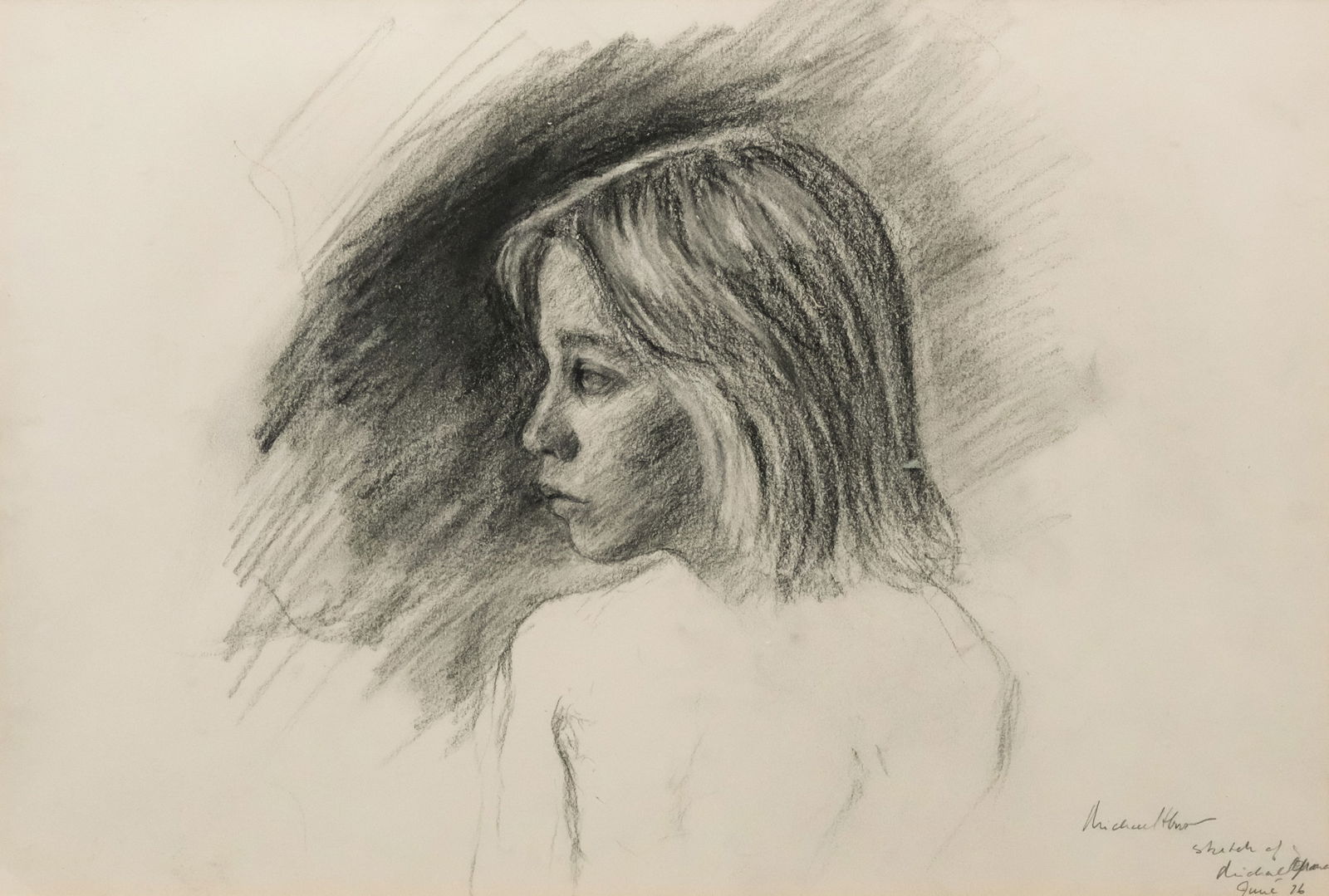 Michael Hurd, "Portrait of Michael Graves" Study 3: Michael Hurd (American, born 1946), 1976, graphite and charcoal on paper depicting an early study for the "Portrait of Michael Graves", the young boy in profile, signed and dated l.r., 11 1/4" x 17 1/