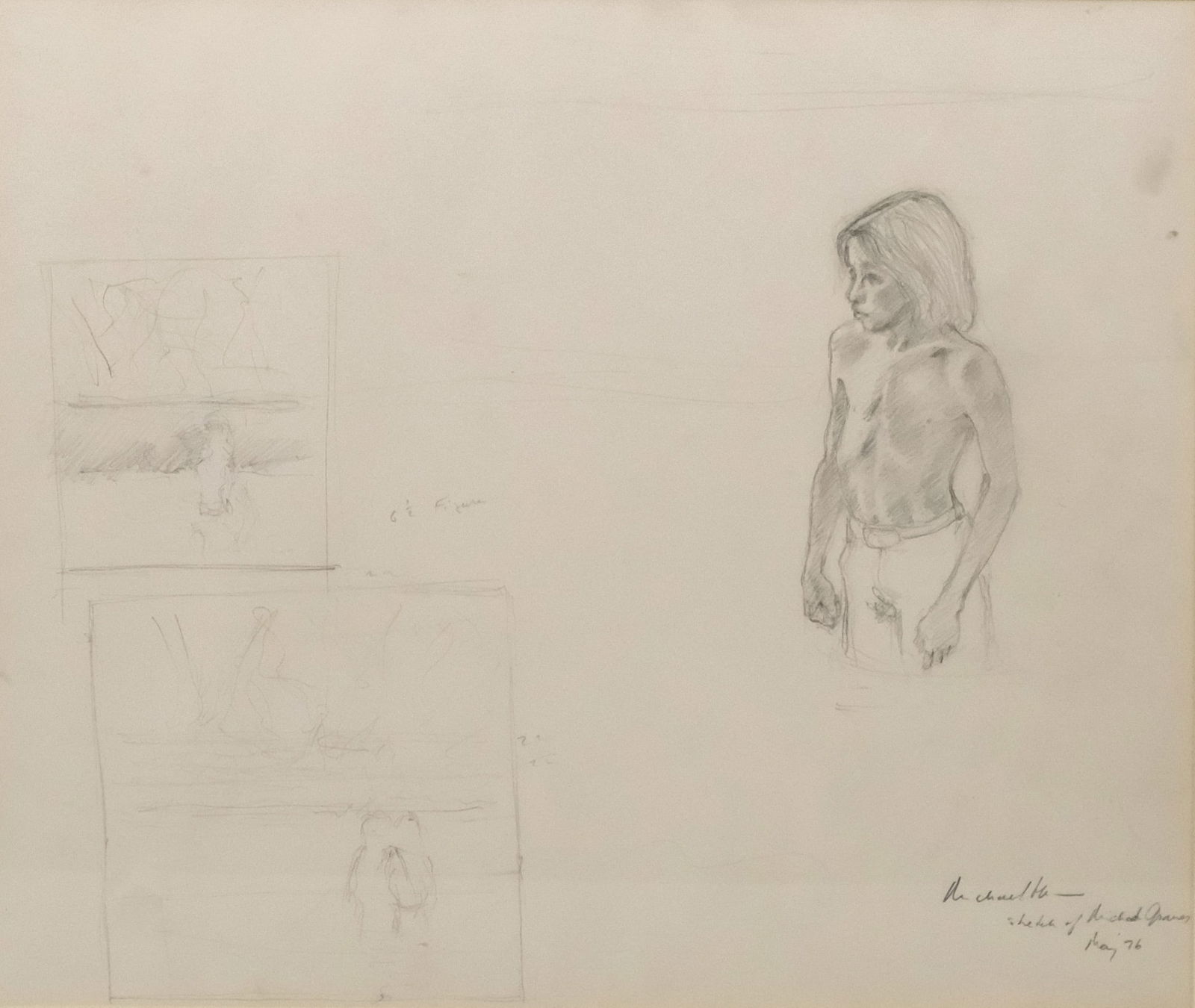 Michael Hurd, "Portrait of Michael Graves" Study 4: Michael Hurd (American, born 1946), 1976, graphite on paper depicting an early study for the "Portrait of Michael Graves", the young boy standing as he does in the final portrait, signed and dated l.r