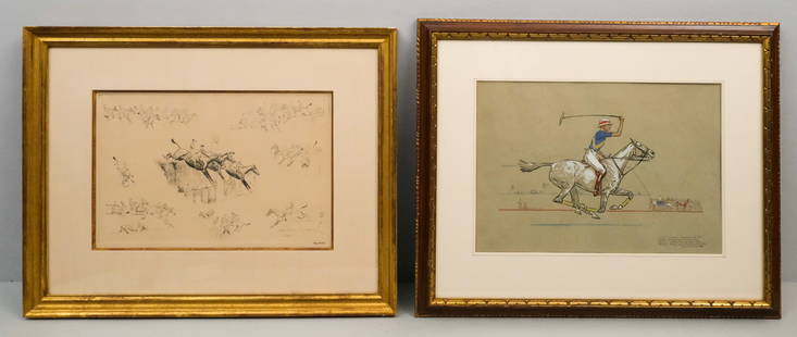Set of Paul Brown Watercolor & Etching: Set of two Paul Brown (American, 1983-1958) works, consisting of 1) "Goal! at last...", 1933, watercolor on paper depicting a polo player, titled, signed and dated l.r., 10 1/4" x 14 3/4" sight size,