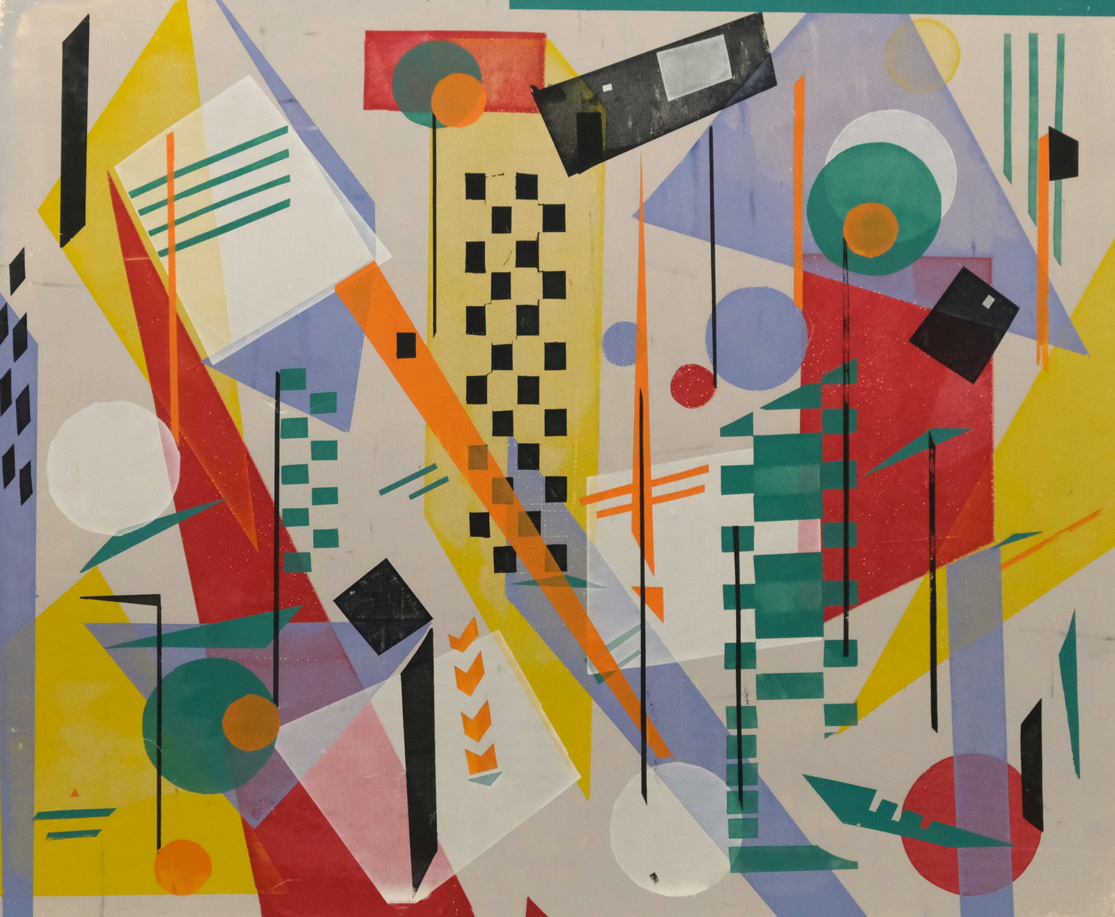 American School, Colorful Abstract: American, mid-century woodcut on paper depicting a colorful abstract, signed "Norma Stuck" in pencil verso, 15 3/4" x 18 3/4" image size, 17 1/4" x 20 3/4" sheet size.