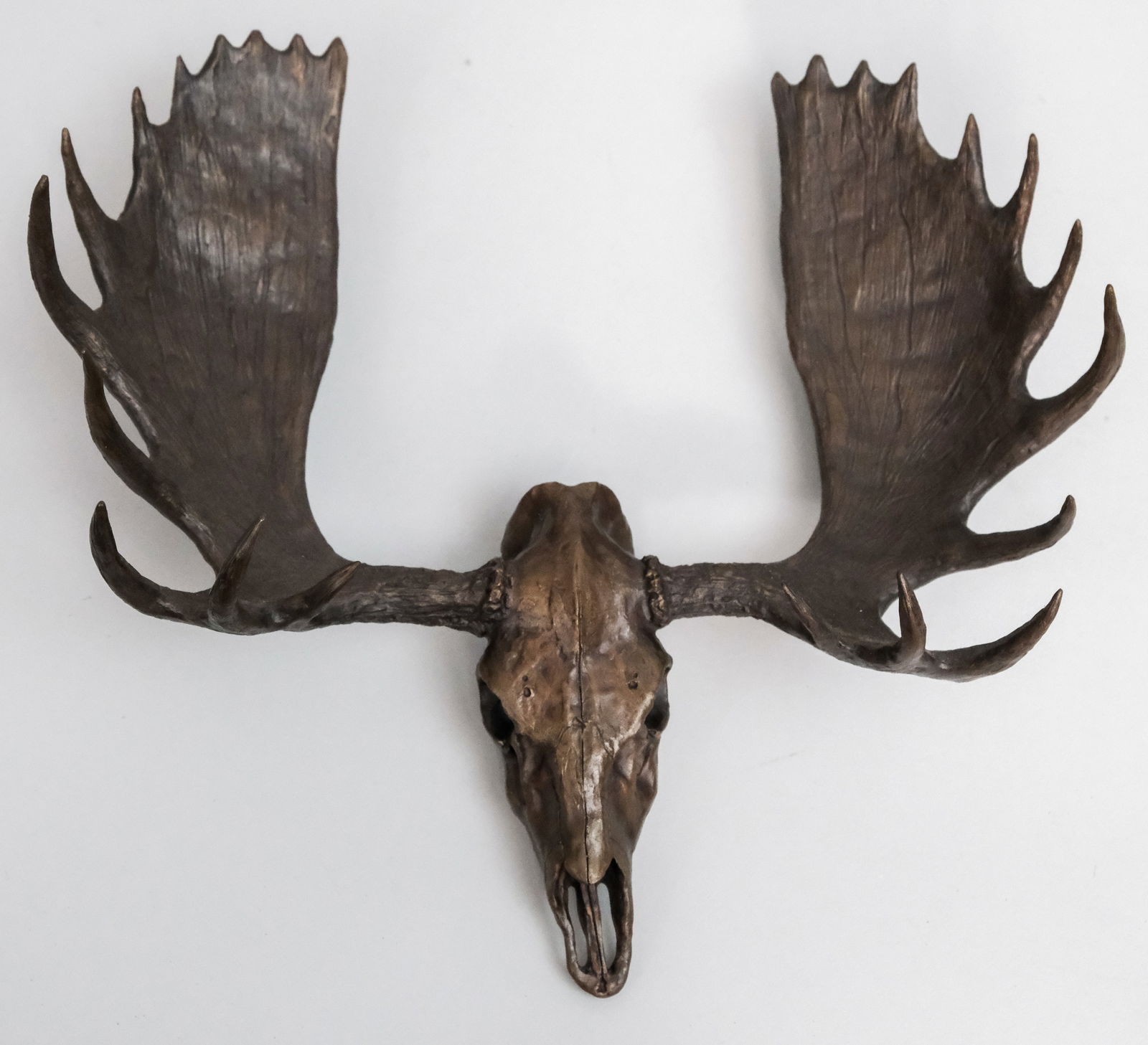 Jim Eppler Bronze Skull of a Moose: (American, 20th Century) Moose skull cast in bronze, signed Eppler, marked 12/750 on back. 10"