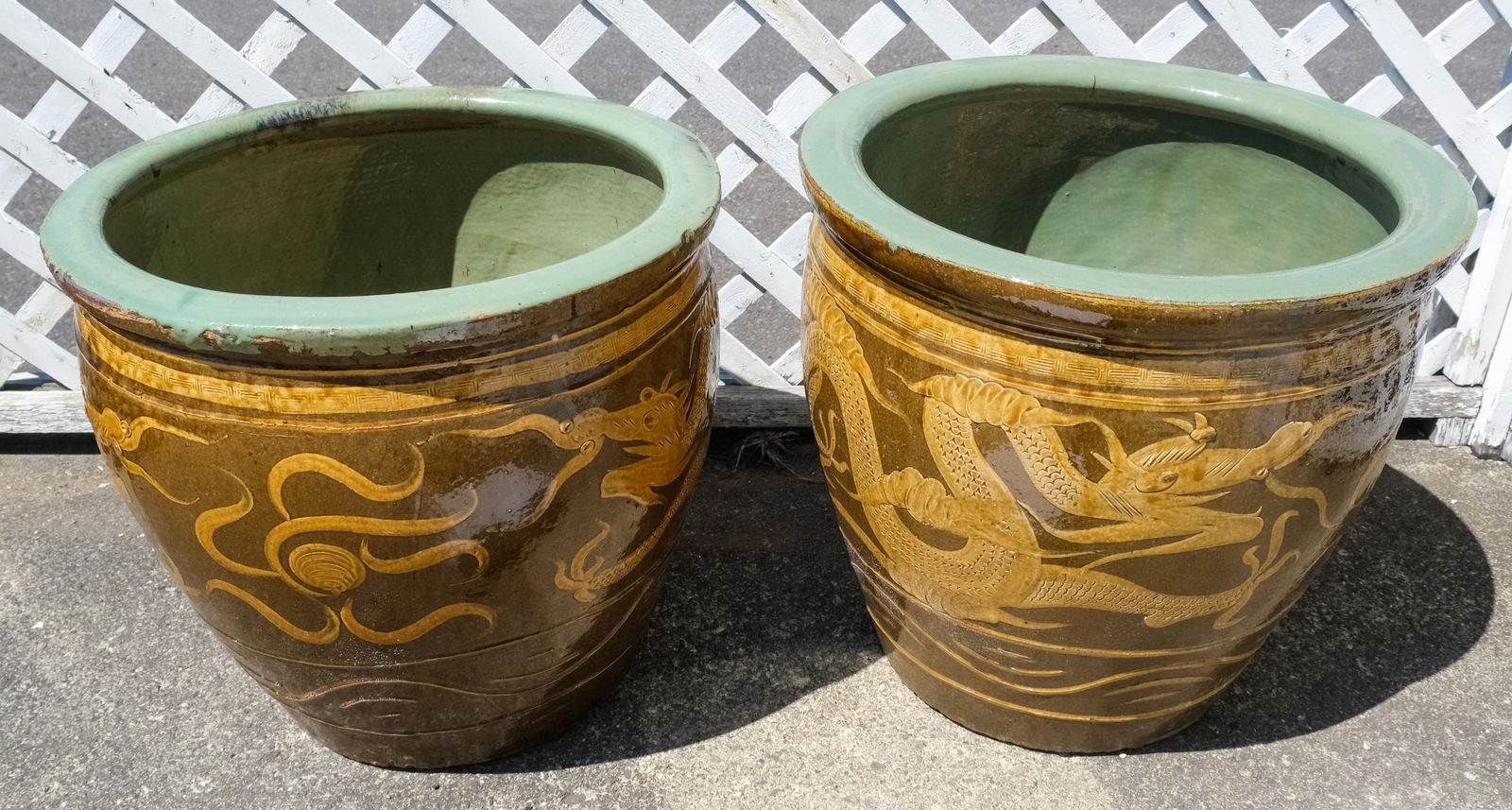 Pair Large Chinese Pottery Planters (1 of 5)