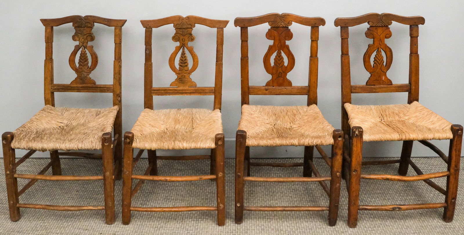 Set of 4 Early Spanish Rush Seat Chairs (1 of 8)