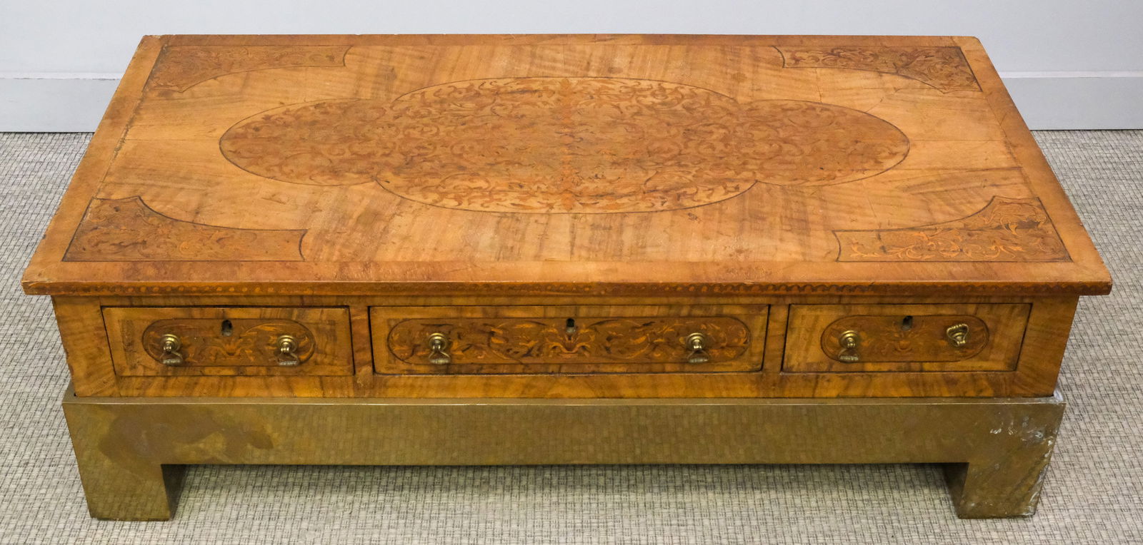 Burlwood Coffee Table with Metal Base (1 of 9)