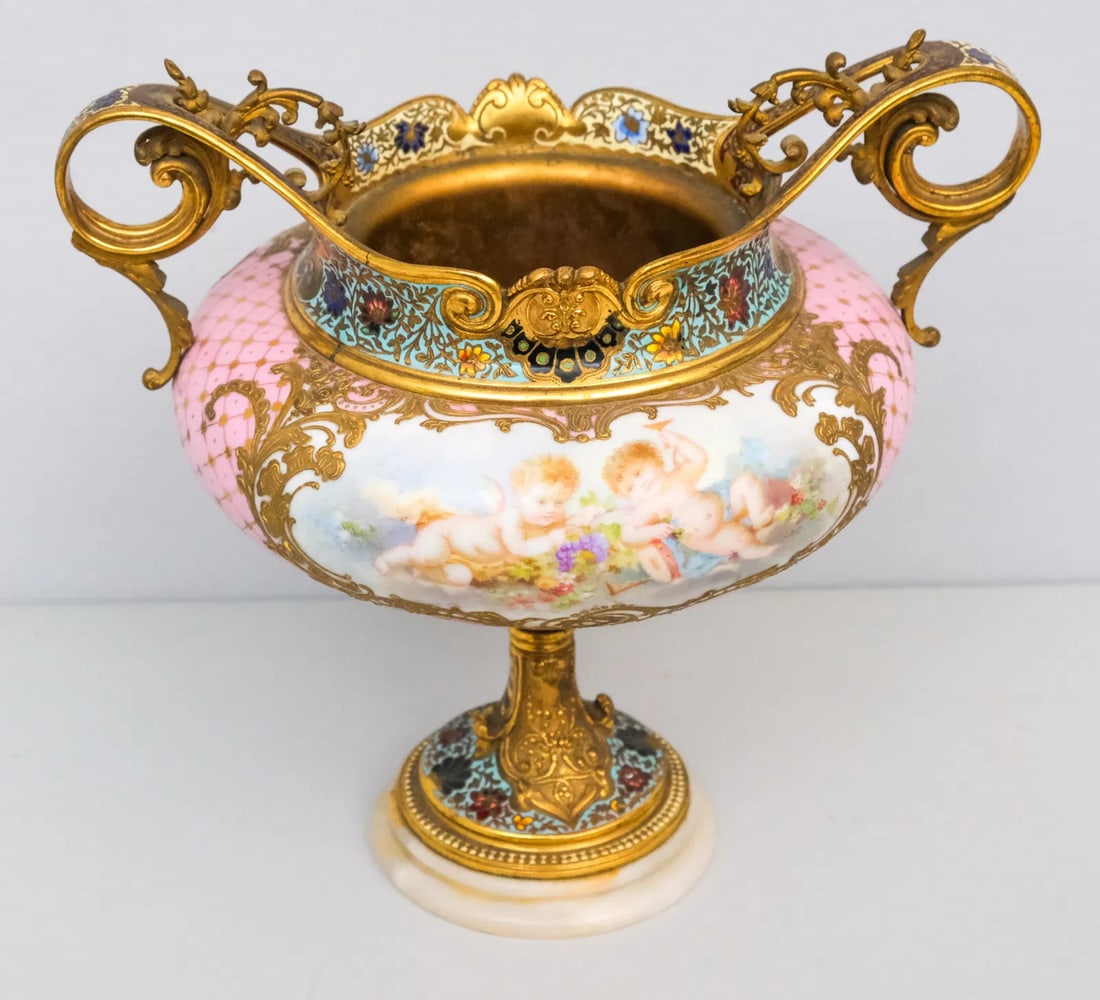 Antique French Champleve Porcelain Urn (1 of 8)