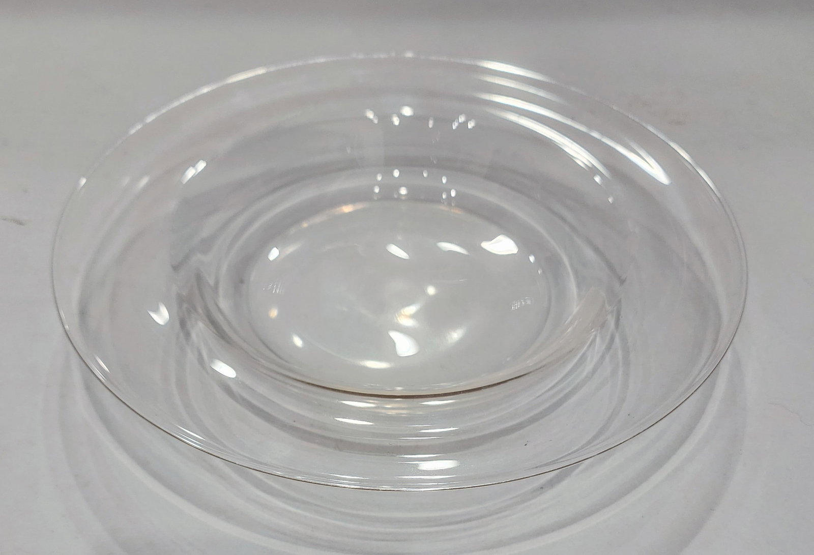 Set of Six Steuben Soup Bowls: Clear glass bowls, marked with "S" mark. 9" diameter.