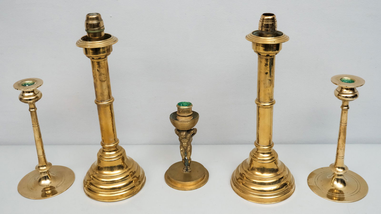 Two Pairs of Antique Brass Candlesticks (1 of 8)