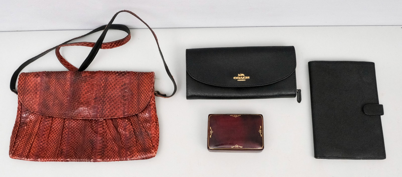 Lot of Handbags and Leather Goods: Including a wallet marked Coach