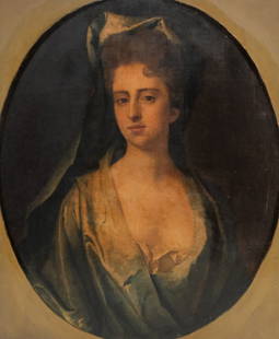 French School, Portrait of a Lady: French, 18th century, oval oil on canvas laid down on cradled masonite depicting a lady of means, 25" x 30" panel, unframed.