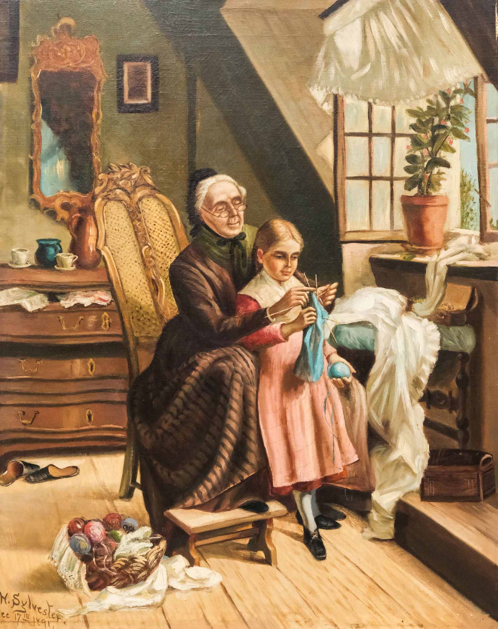 Harry Elliott Sylvester, The Knitting Lesson (1 of 4)