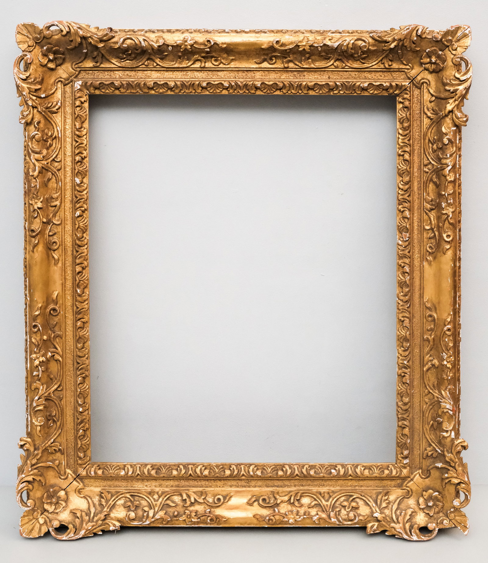 Louis XIV Giltwood Frame 20" x 24": French, ca. 1840, finely carved and gilded, in a great standard size. Overall 28" x 32", rabbet 20" x 24", 4" molding.