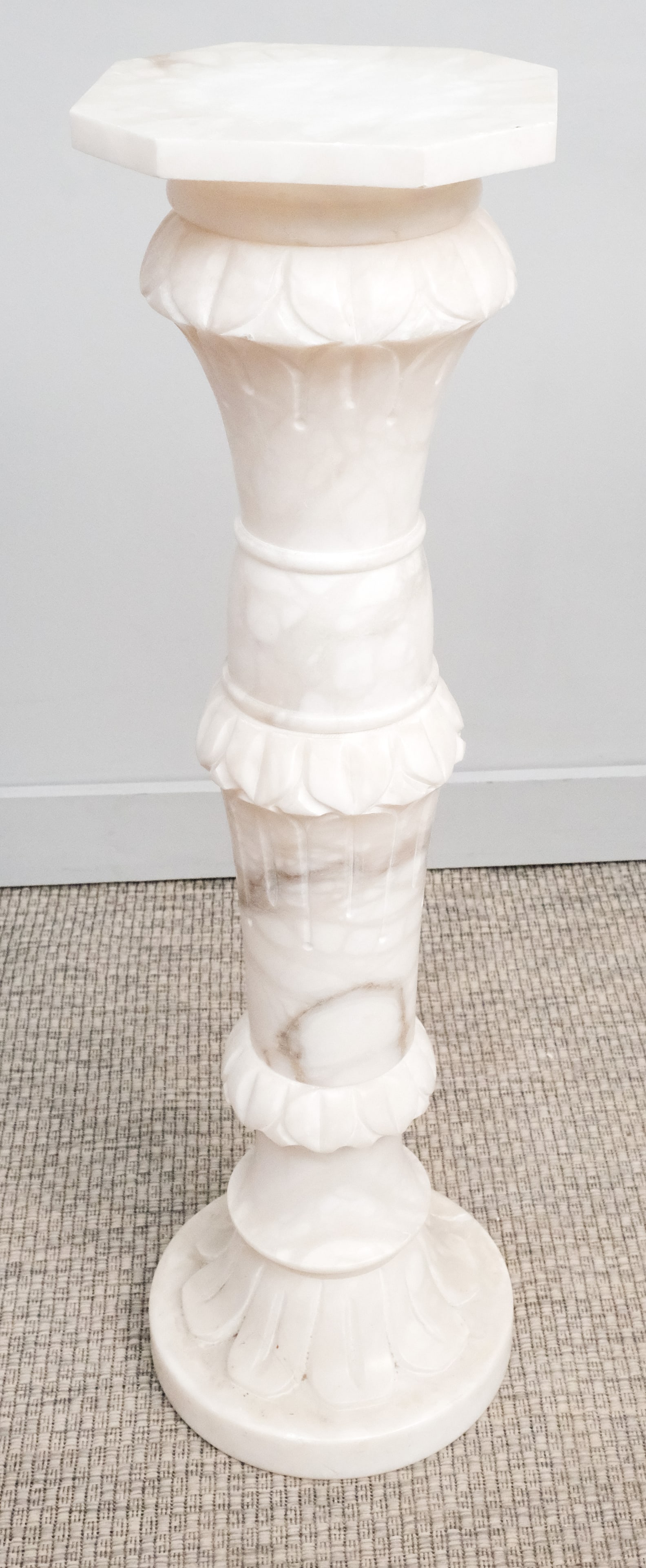 Antique Foliate Carved White Marble Pedestal (1 of 9)
