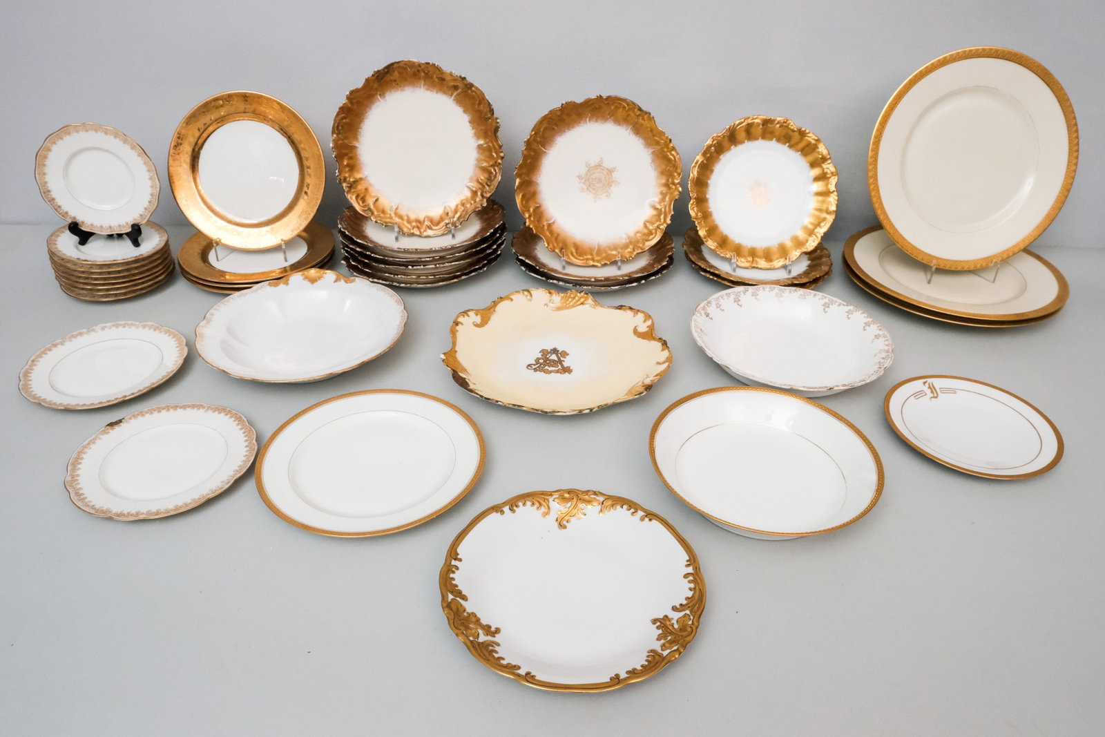 Group of Gold & Gold Encrusted Porcelain: Various patterns and makers. See images.