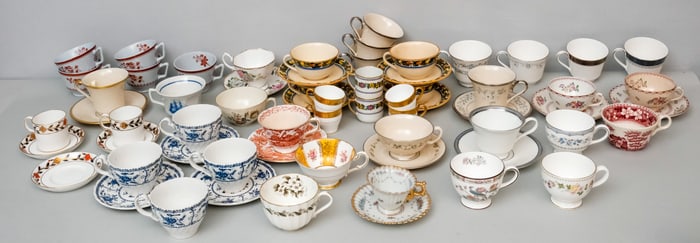 Extensive Group Antique Porcelain Cups & Saucers