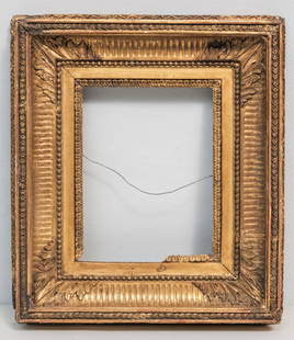 French Giltwood Neoclassical Frame 6" x 7 3/4": French, ca. 1840, having fluted cove with guilloche top edge. Overall 11 1/2" x 13 1/4", rabbet 6" x 7 3/4", 3" molding