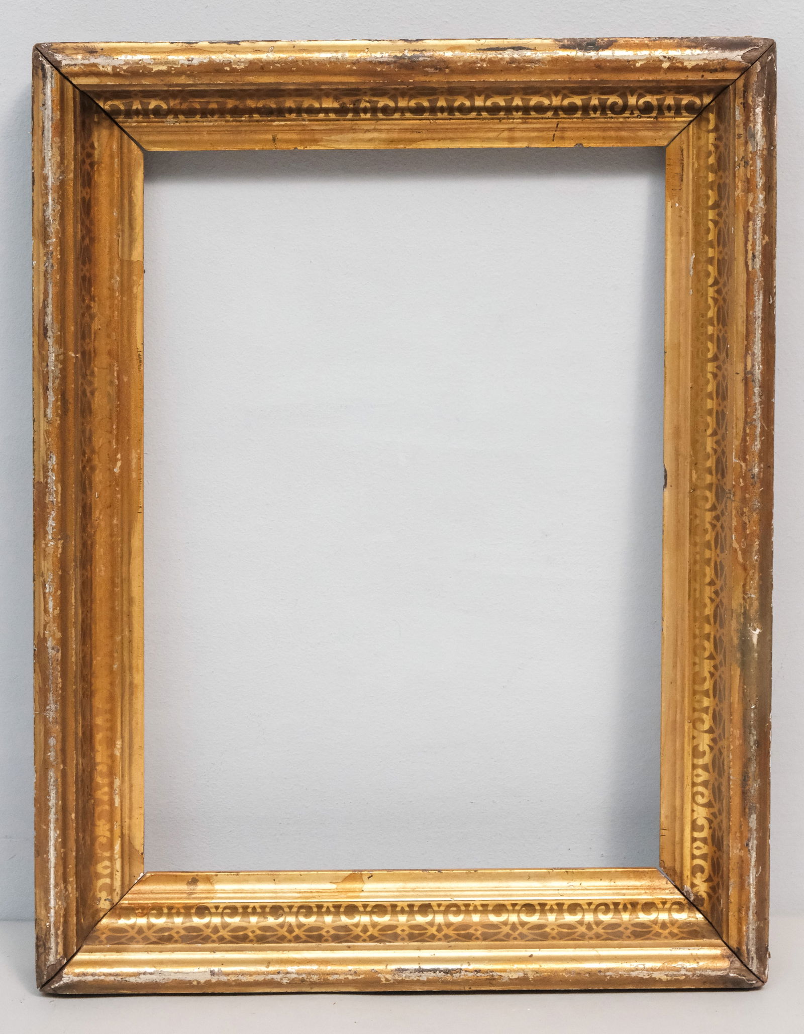 American Lemon Gold Frame 9 1/2" x 13 1/2": American, ca. 1860, having stenciled decoration. Overall 12 1/4" x 16", rabbet 9 1/2" x 13 1/4", 1 3/4" molding