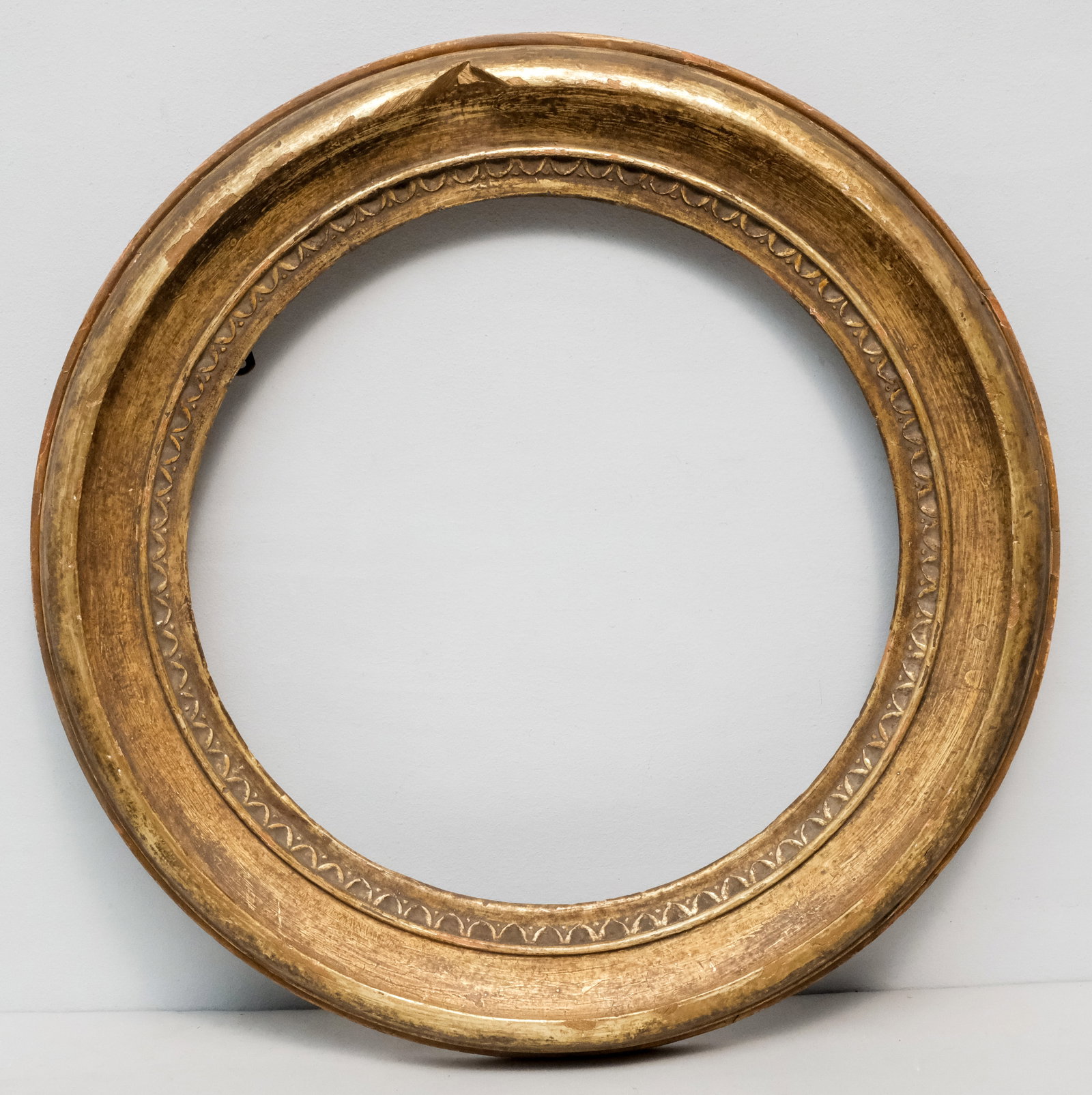 Giltwood Convex Mirror Frame 13 3/4": English, ca. 1880, having cove molding. Overall 19 1/4" diameter, rabbet 13 3/4" diameter, 3" molding