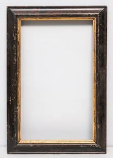 American Currier Frame 10 1/2" x 16 3/4": American, ca. 1850, reverse profile grain painted with silver-gilt sight edge, of the type used by Currier and Ives. Overall 14" x 20 1/2", rabbet 10 1/2" x 16 3/4", 2" molding