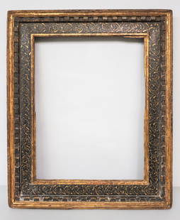 House of Heydenryk Frame 21" x 27 1/2": House of Heydenryk, ca. 1940, having sgraffito decoration in the 16th century Italian style, label verso. Overall 30 1/2" x 36", rabbet 21" x 27 1/2", 5" molding
