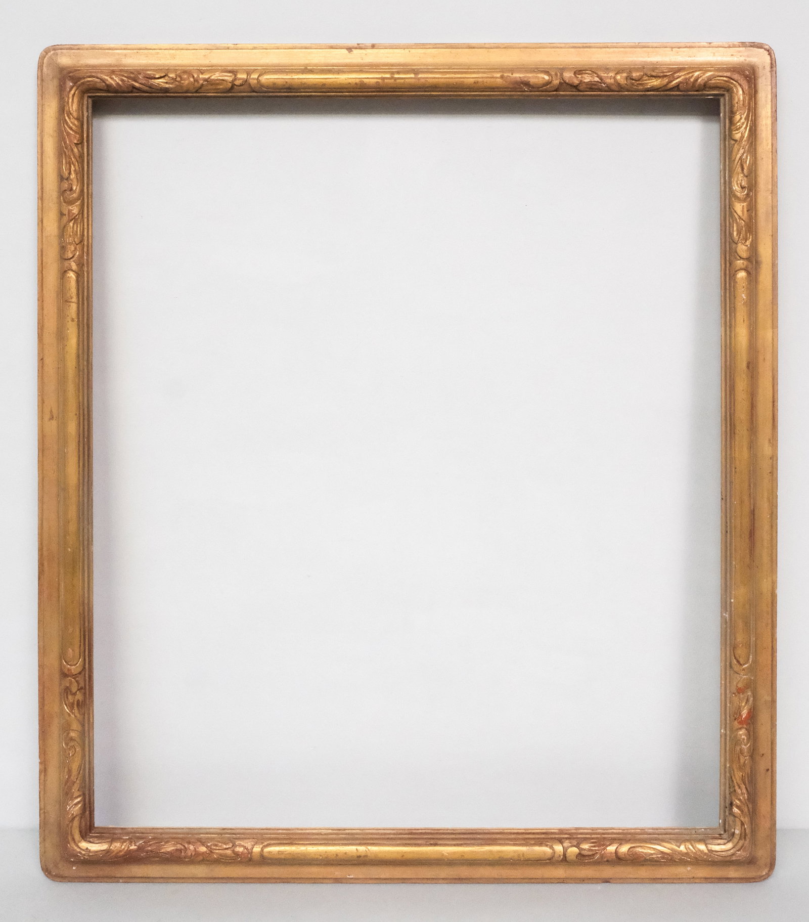 Arts & Crafts Gilt Frame 24 3/4" x 28 3/4": American, ca. 1930, carved and gilded, likely by Newcomb Macklin. Overall 29" x 34", rabbet 24 3/4" x 28 3/4", 2 1/2" molding
